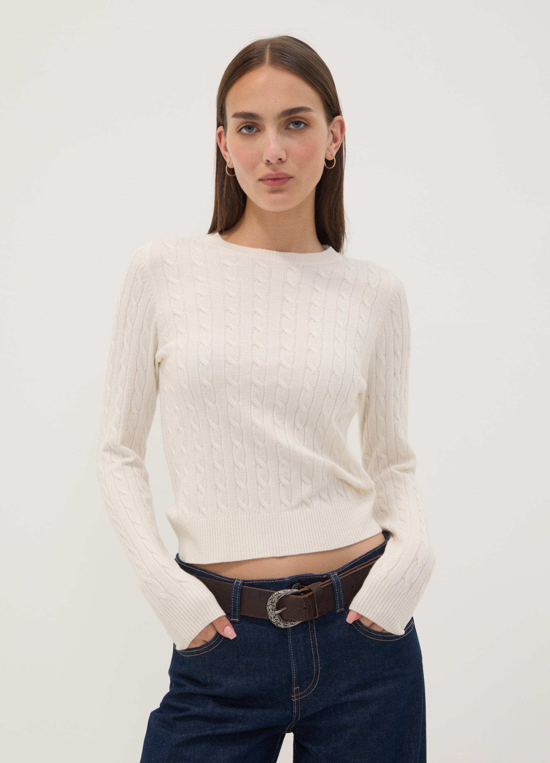 OVS, Maglia Girocollo Bianca A Trecce Regular Fit, Donna, Bianco, Taglia: S
