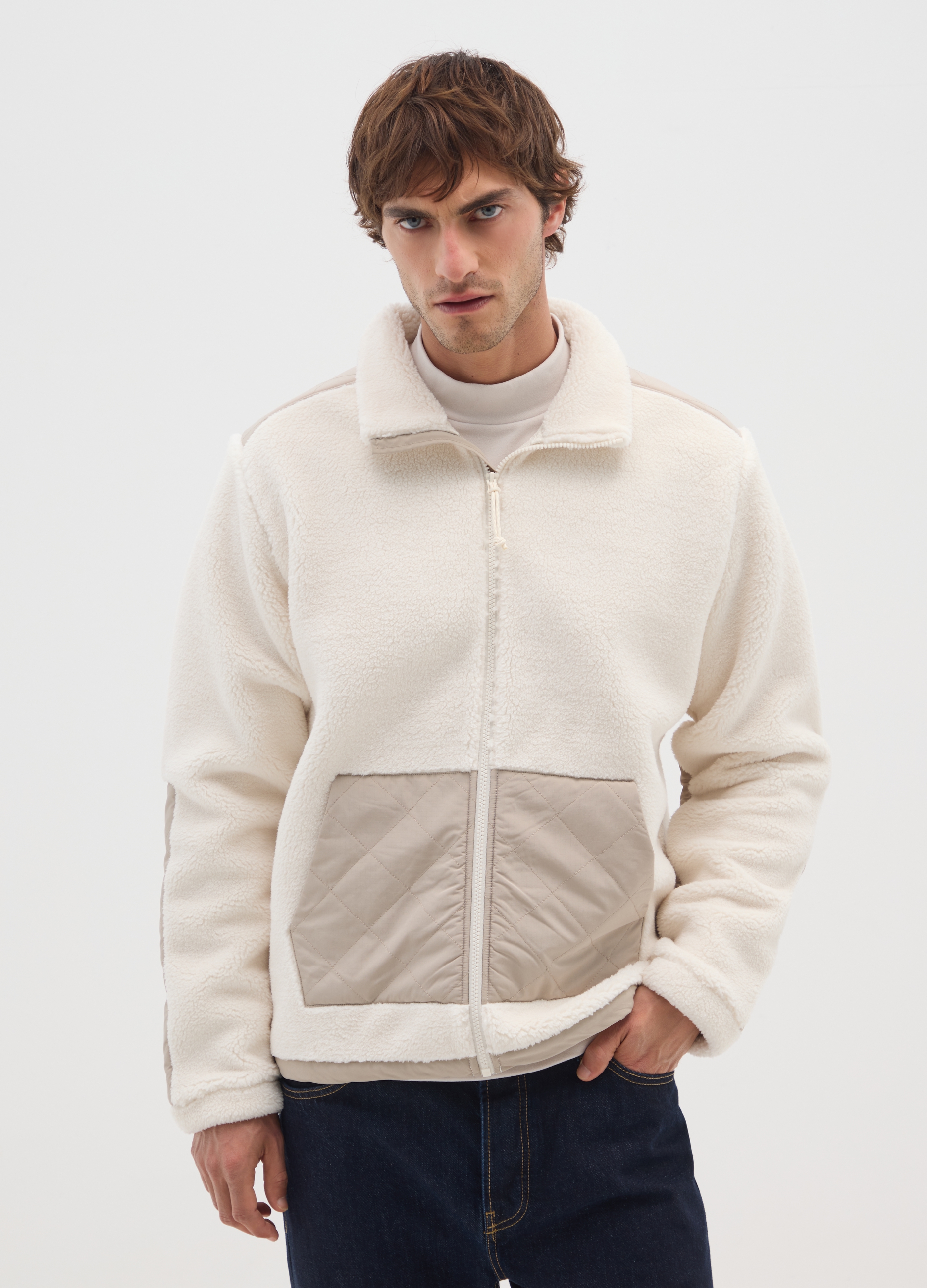 OVS, Sudadera Blanca Sherpa Con Cremallera Completa, Hombre, Beige, Talla: S