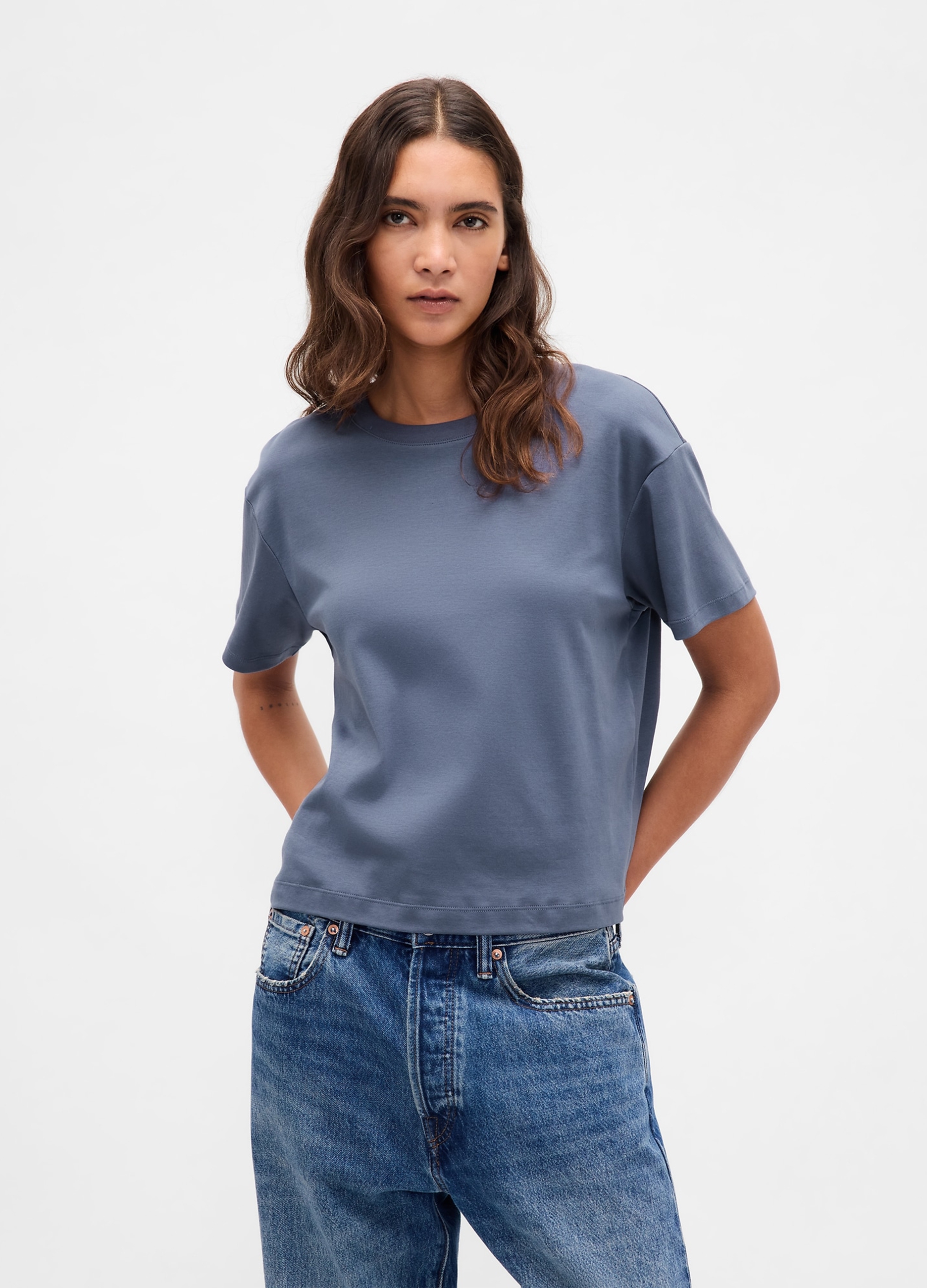 GAP, T-shirt In Cotone, Donna, Azzurro, Taglia: L