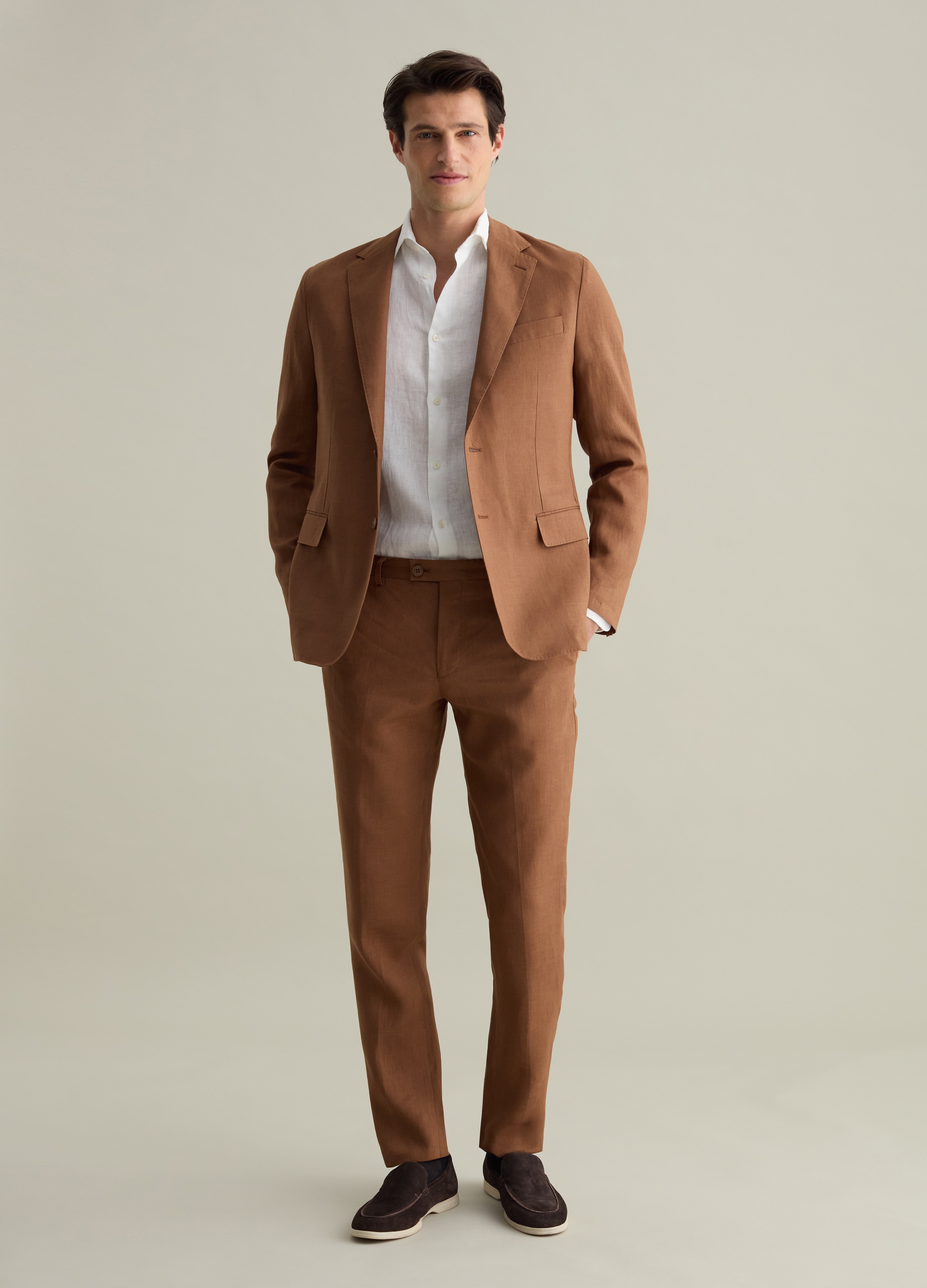 PIOMBO, Pantaloni Slim Fit In Lino Contemporary, Uomo, Marrone, Taglia: 50