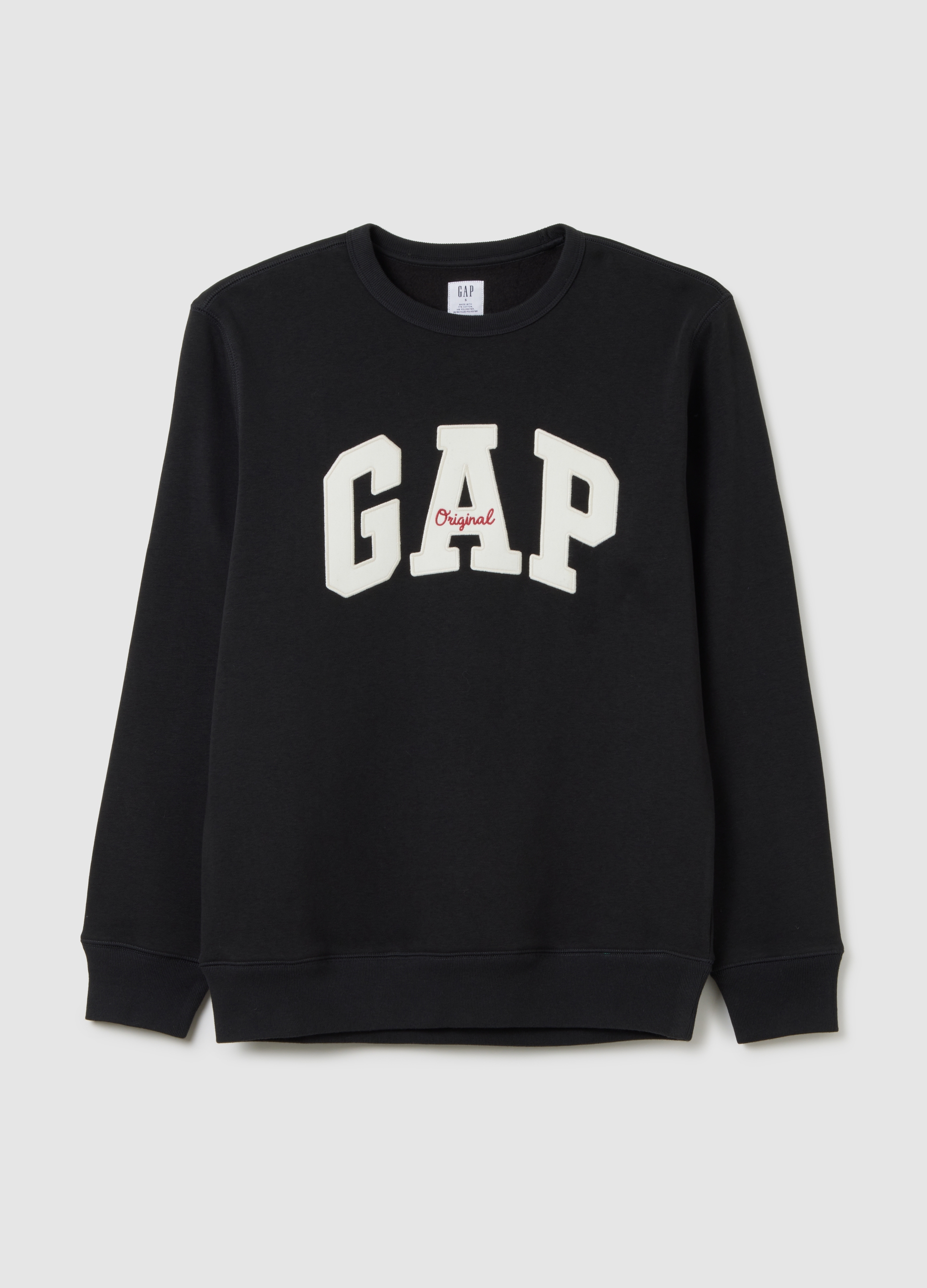 GAP, Felpa Girocollo Con Patch Logo E Ricamo, Uomo, Nero, Taglia: M