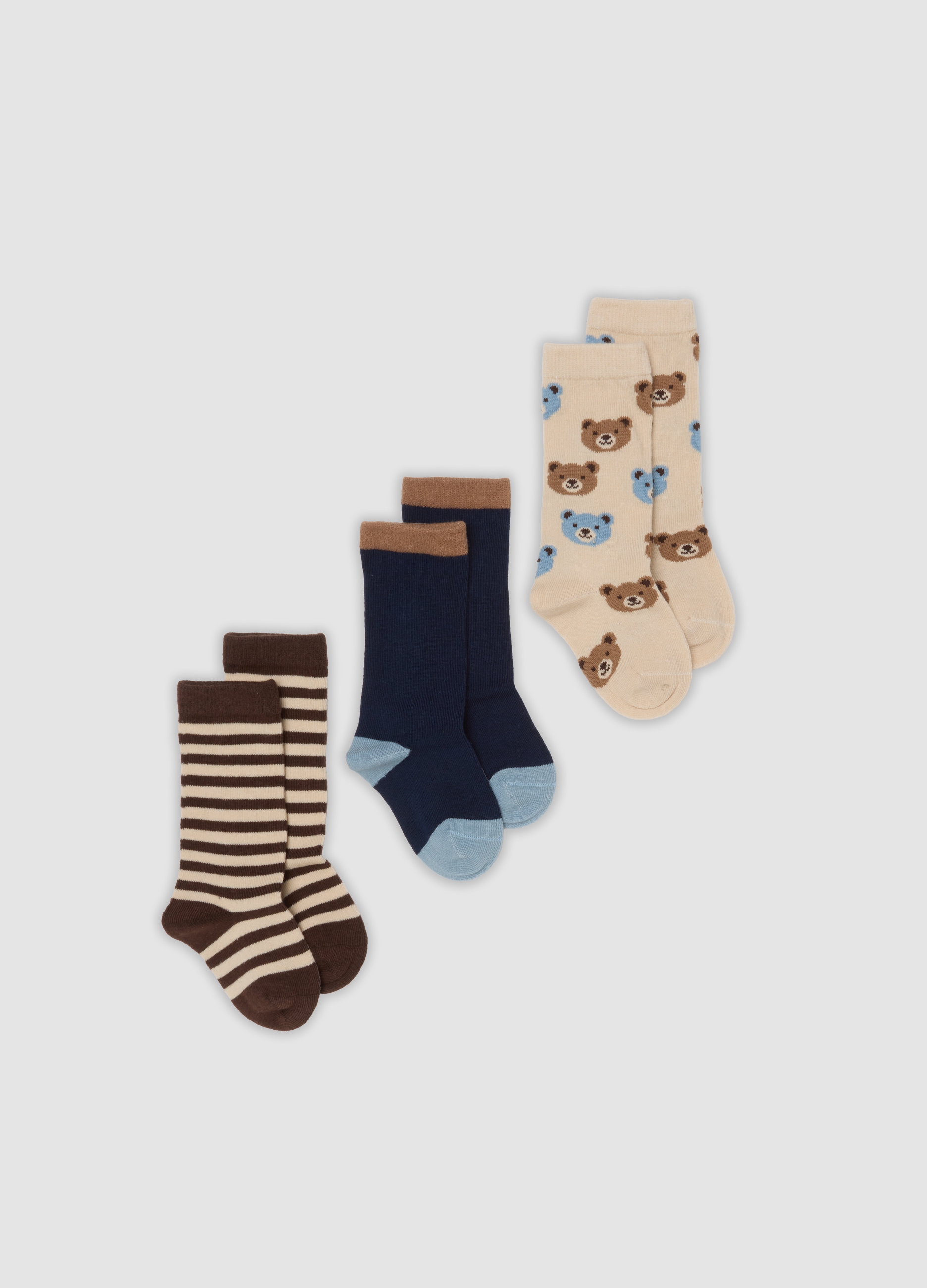 FAGOTTINO, Tripack Di Calze Blu Lunghe In Cotone Organico Elasticizzato, Bambino, Beige, Taglia: 6-12