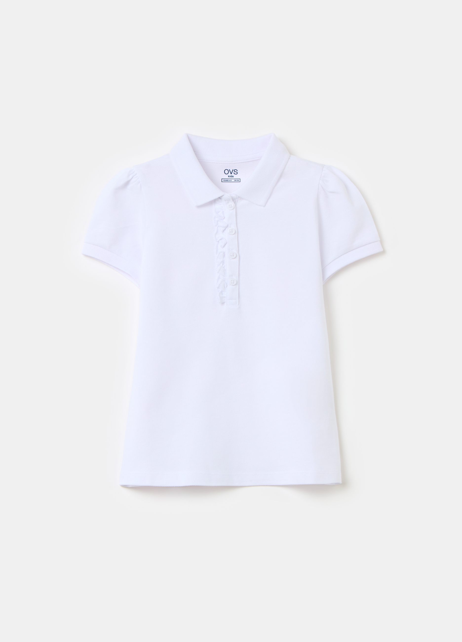 OVS, Polo In Cotone Piquet Con Rouche, Bambina, Bianco, Taglia: 8-9