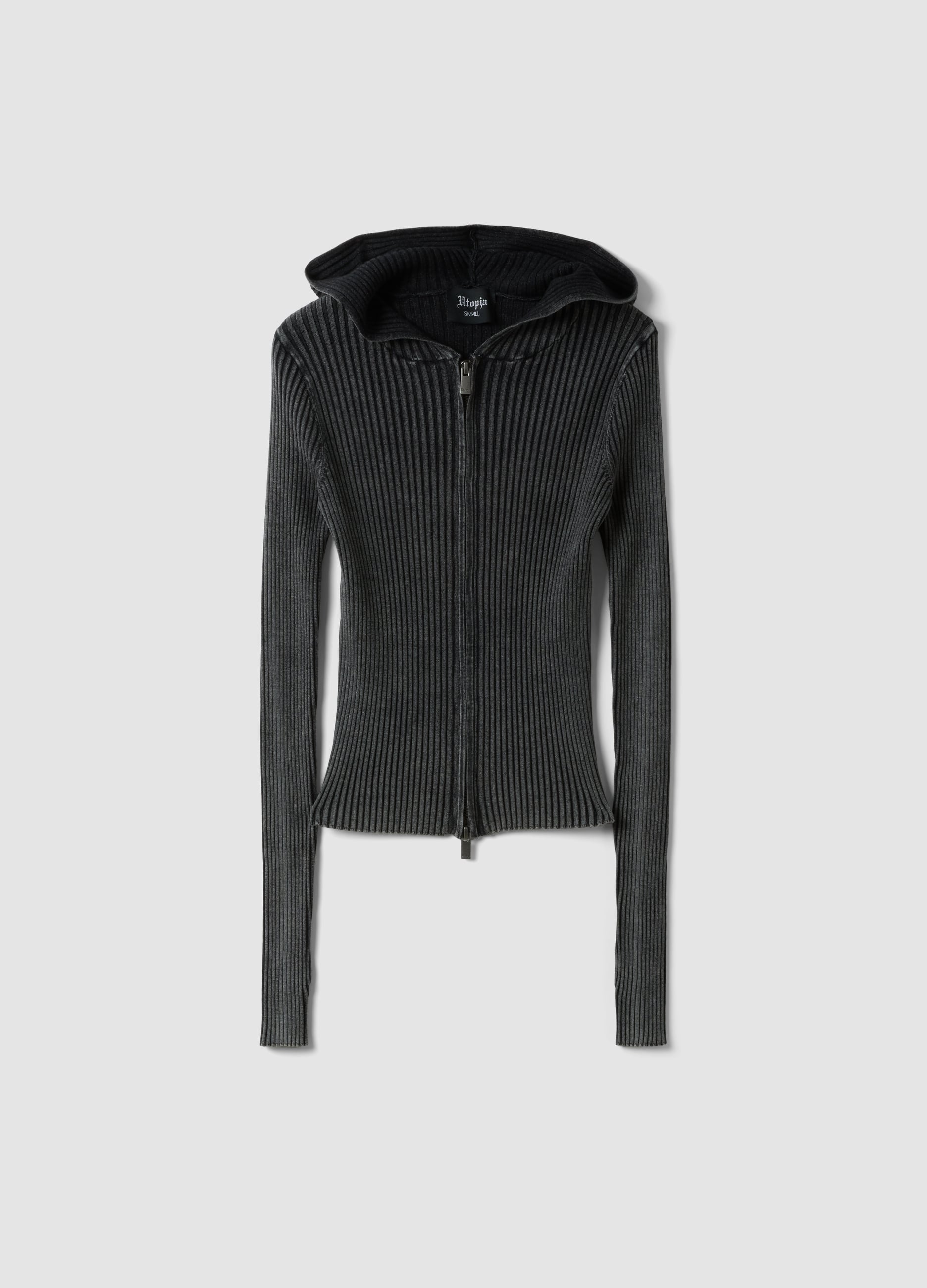 UTOPJA, Knit Ribbed Hoodie Vintage Grey, Donna, Grigio, Taglia: M