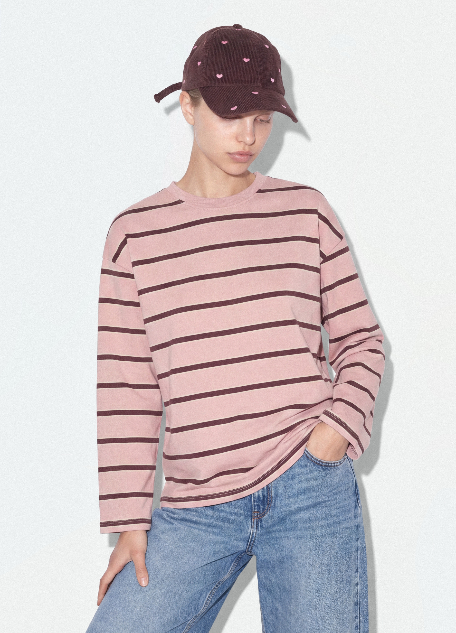 B.ANGEL, Felpa Rosa In Puro Cotone A Righe Con Girocollo Relaxed Fit, Donna, Rosa, Taglia: S