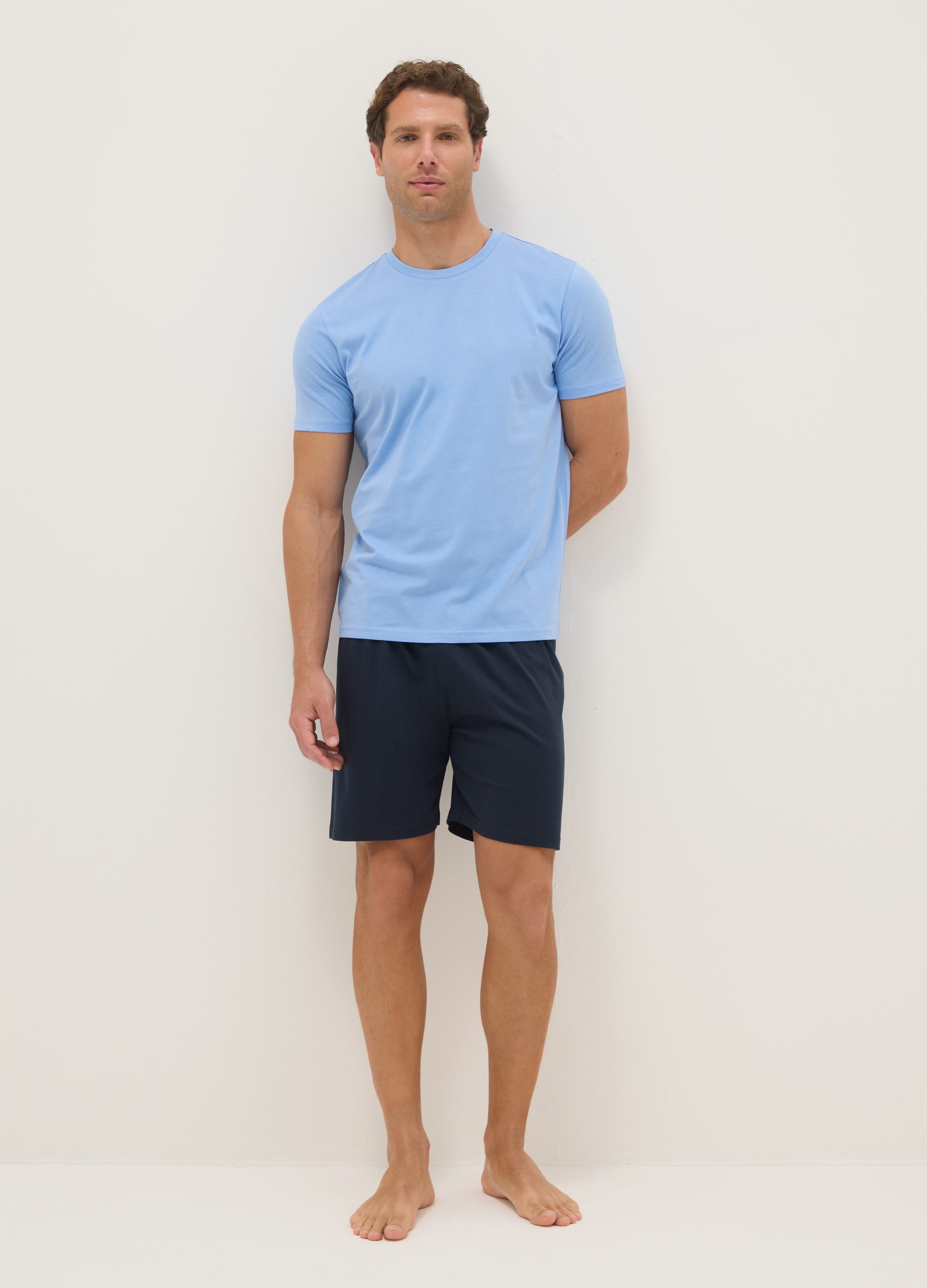 Pijama Corto Multicolor De Algodón Puro Ajuste Regular, Hombre, Azul/azul claro, Talla: XL