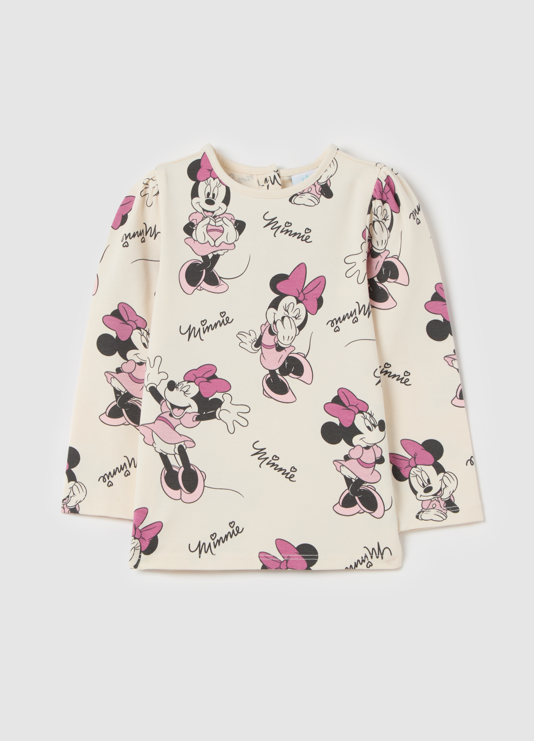 DISNEY, T-shirt In Cotone Bio Con Stampa Minnie, Bambina, Bianco, Taglia: 9-12