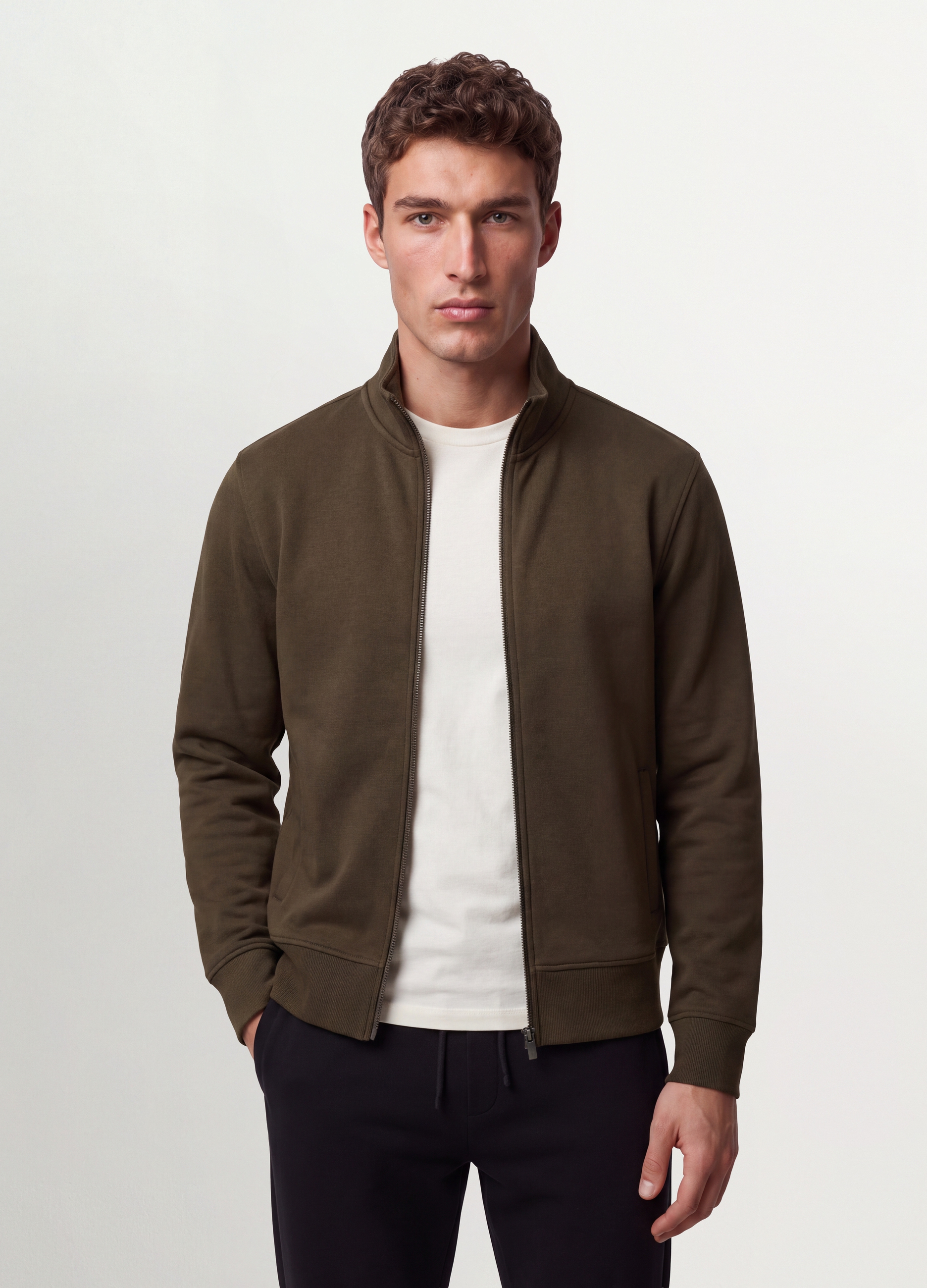 OVS, Felpa Verde In Misto Cotone Con Girocollo E Zip Regular Fit, Uomo, Verde, Taglia: XL