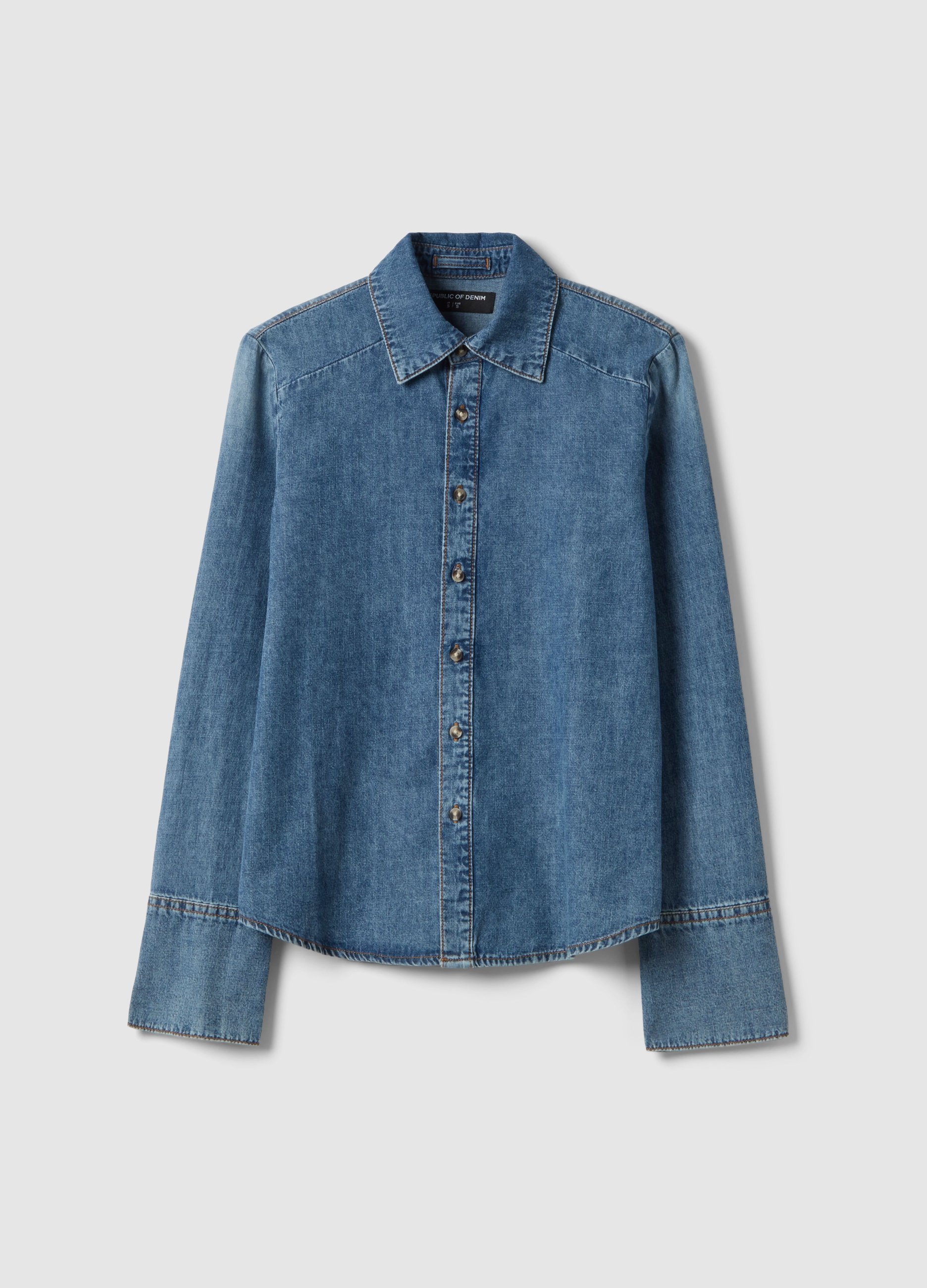 Camicia A Maniche Lunghe In Puro Cotone Denim Blu Regular Fit, Mujer, Azul vaquero, Talla: XL