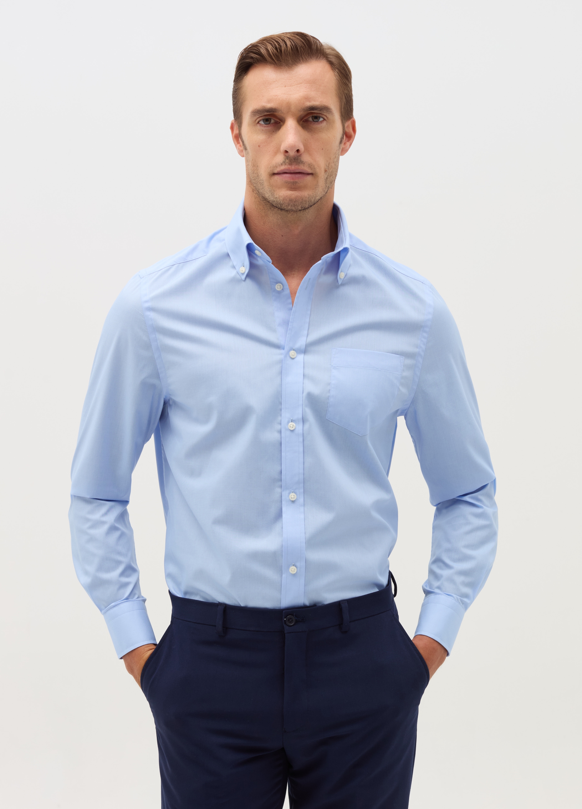 Camisa Regular Fit Con Cuello Abotonado, Hombre, Azul Azur, Talla: 40