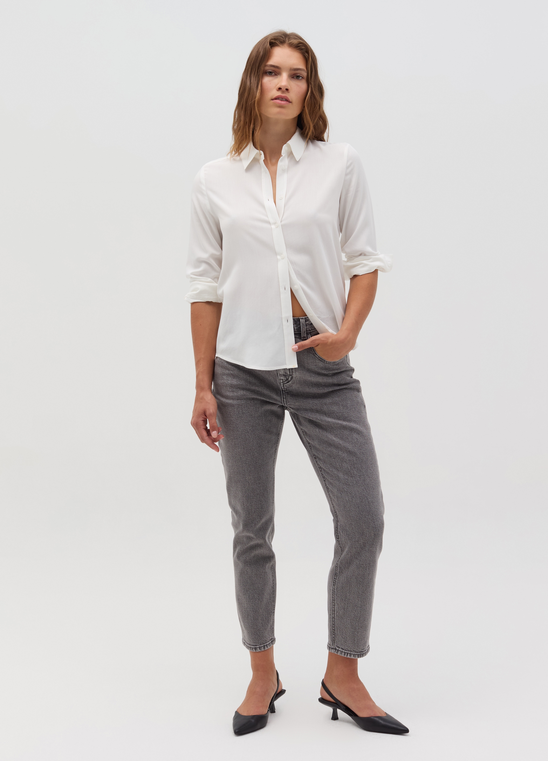 Camisa De Viscosa 100% Color Liso, Mujer, Blanco óptico, Talla: 44