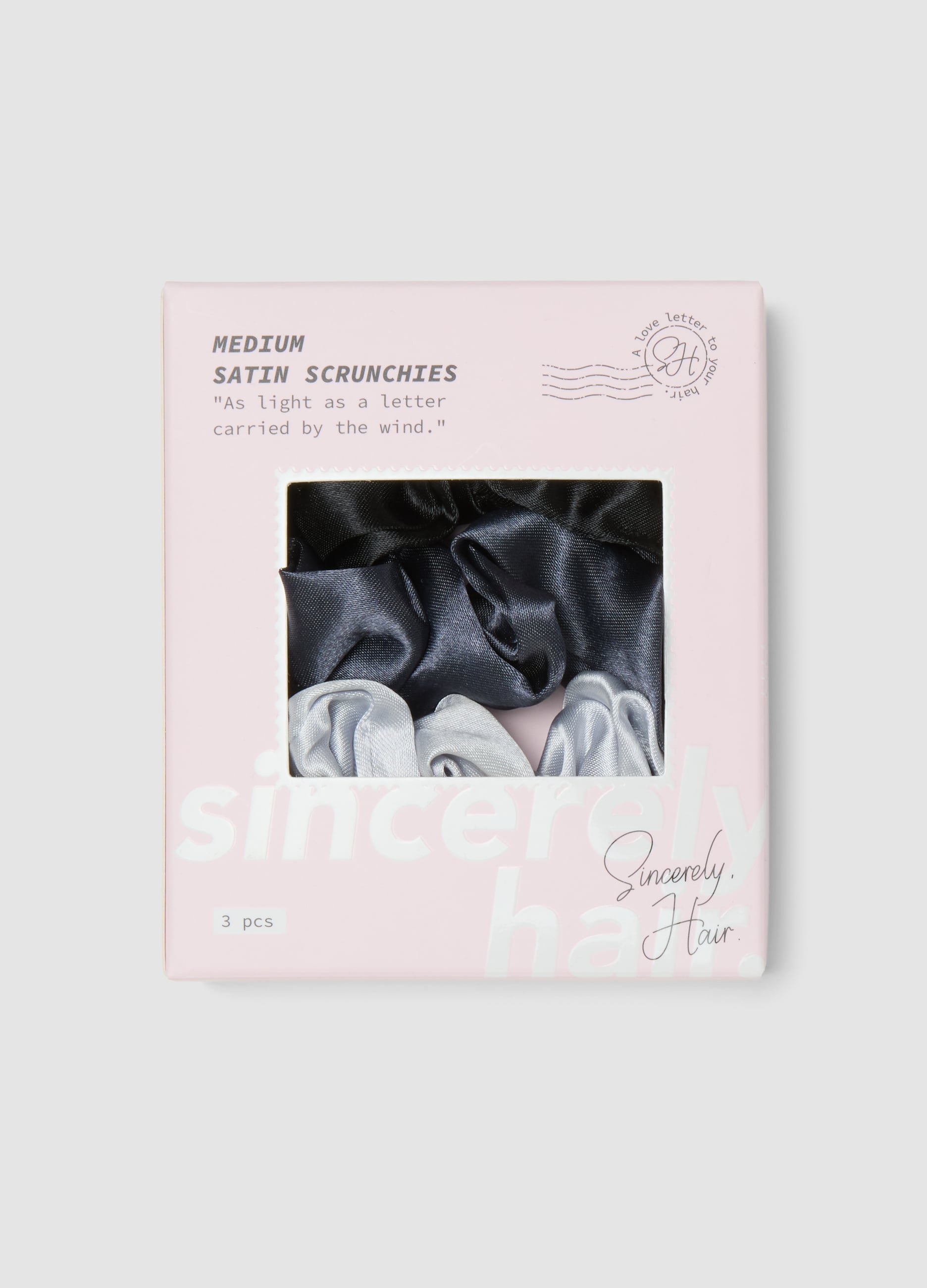 SINCERELY HAIR, Sincerely Hair Medium Satin Scrunchies 3 Pezzi Black & Grey, Unisex, Multicolor, Taglia: FASUL
