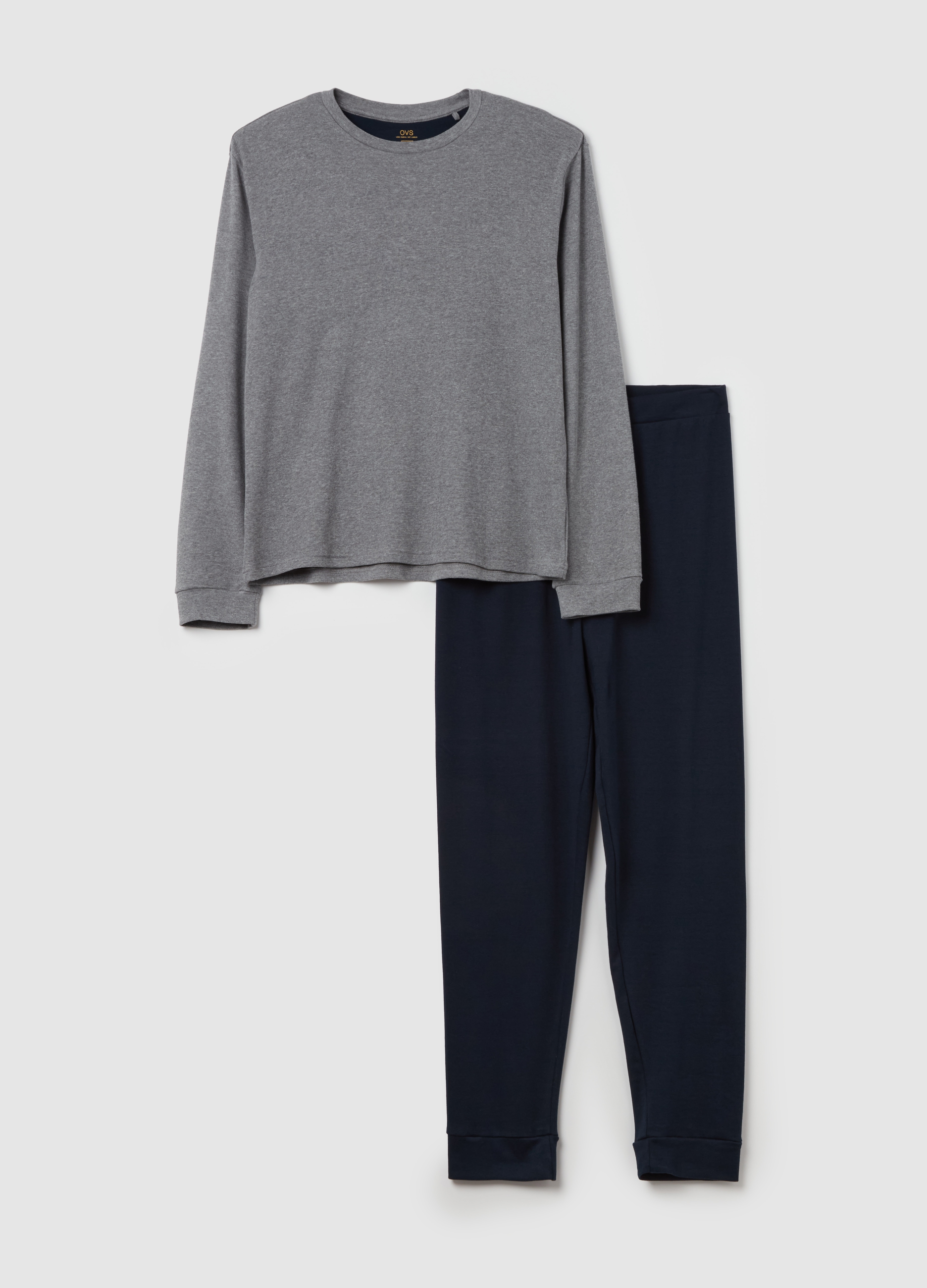 Pijama Largo De Algodón Entretejido, Hombre, Gris jaspeado, Talla: M