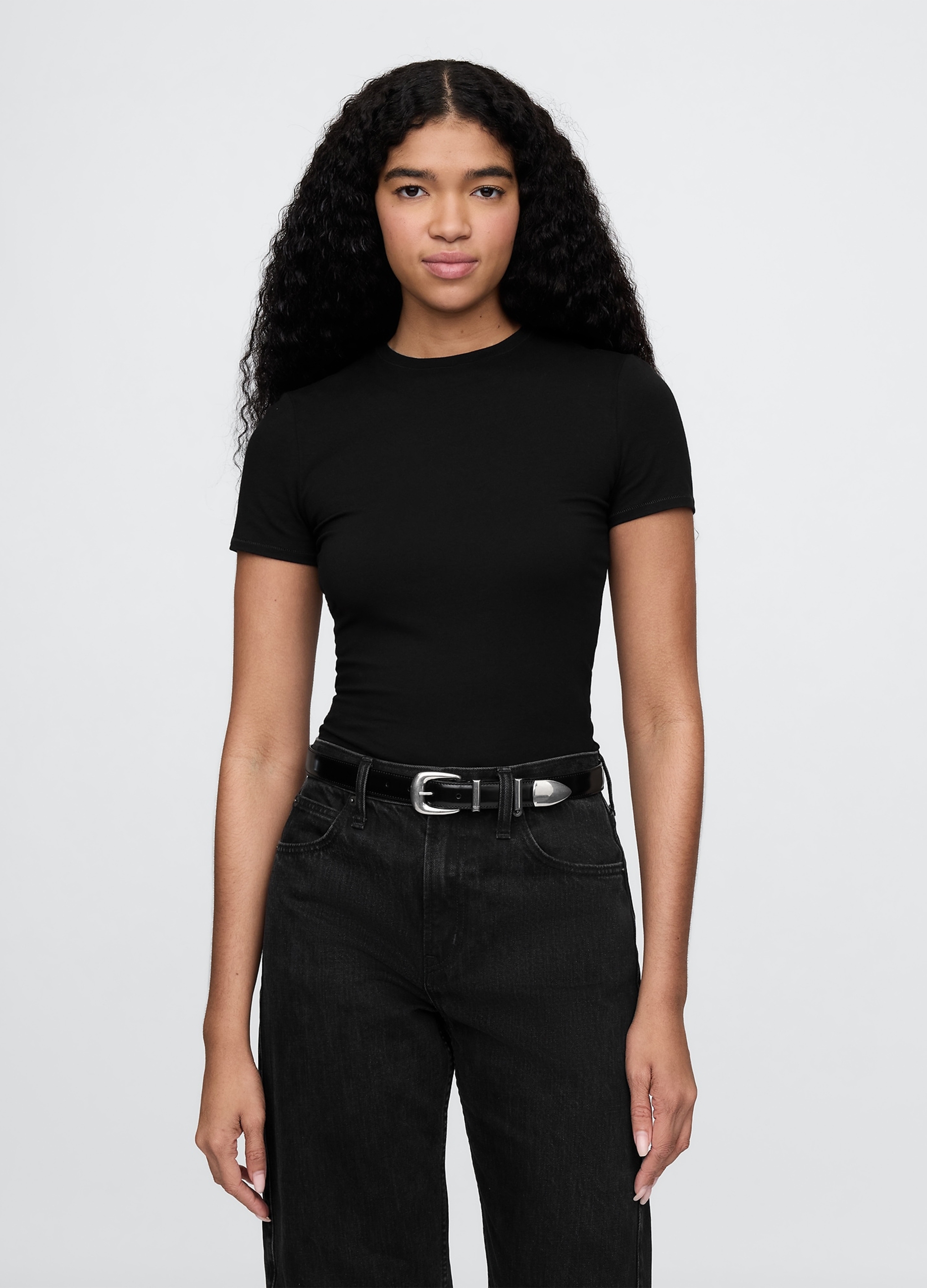 GAP, Body In Cotone Elasticizzato, Donna, Nero, Taglia: L