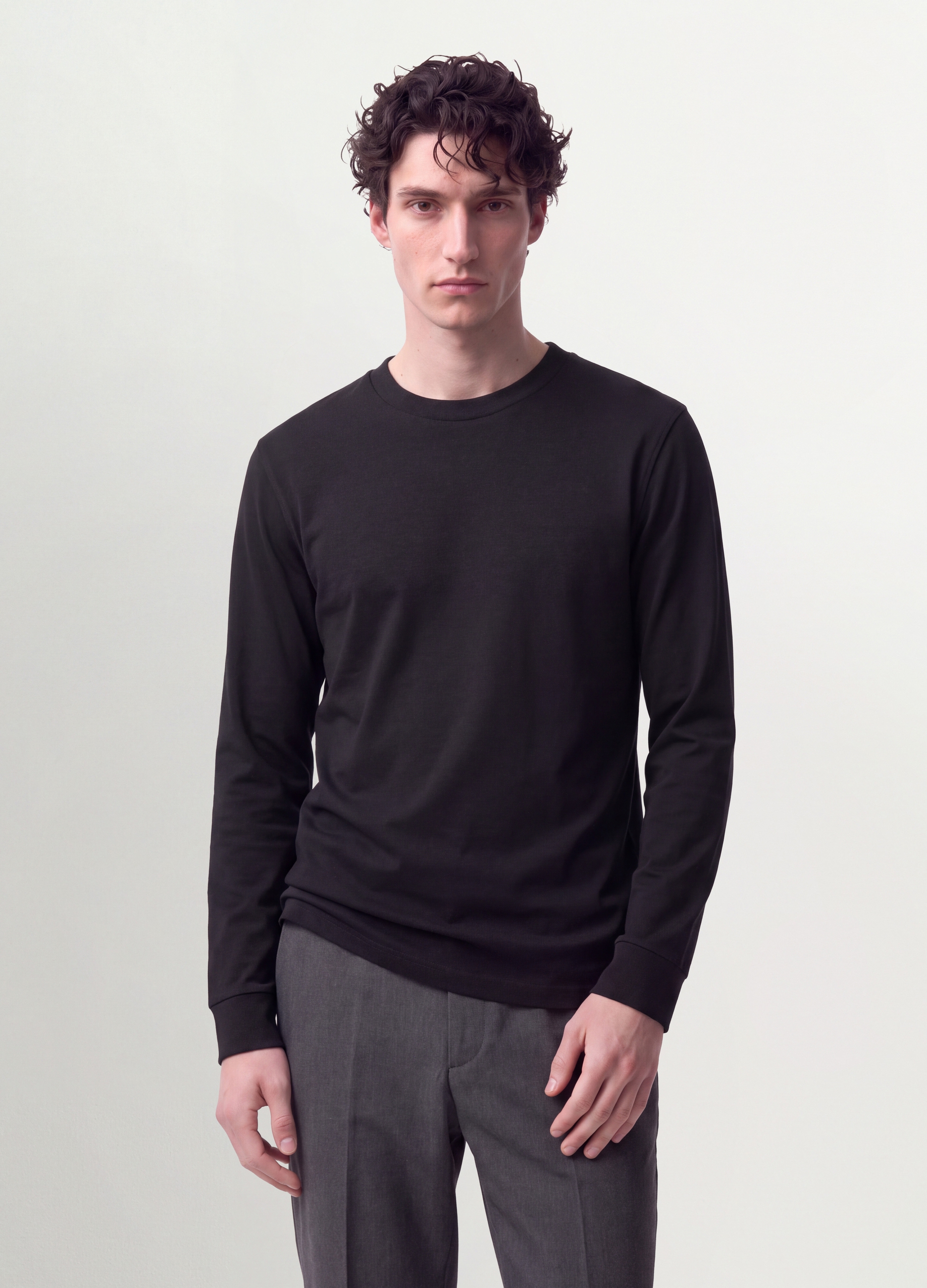 OVS, T-shirt Nera In Puro Cotone Girocollo A Maniche Lunghe Regular Fit, Uomo, Nero, Taglia: L