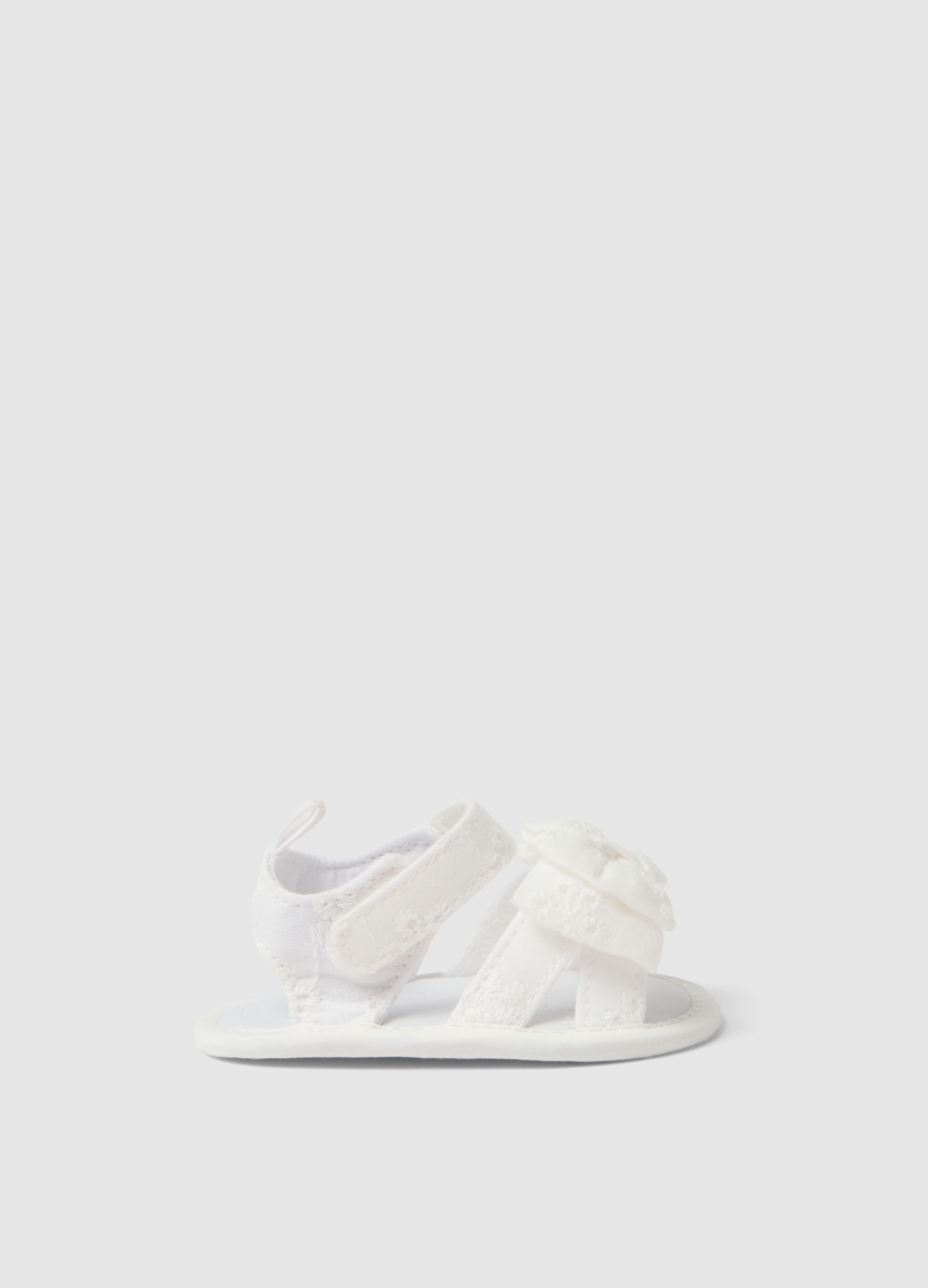 FAGOTTINO, Sandalias Blancas De Puro Algodón Para Recién Nacida Con Velcro Y Lazo, Bebé Niña, Blanco óptico, Talla: 19