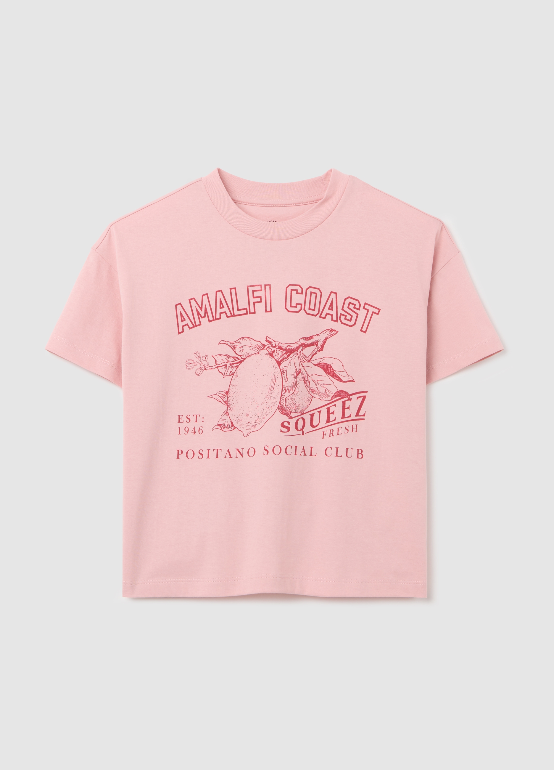 J E-TEES DONNA, T-shirt Rosa In Cotone Con Stampa amalfi Coast, Donna, Rosa, Taglia: XS