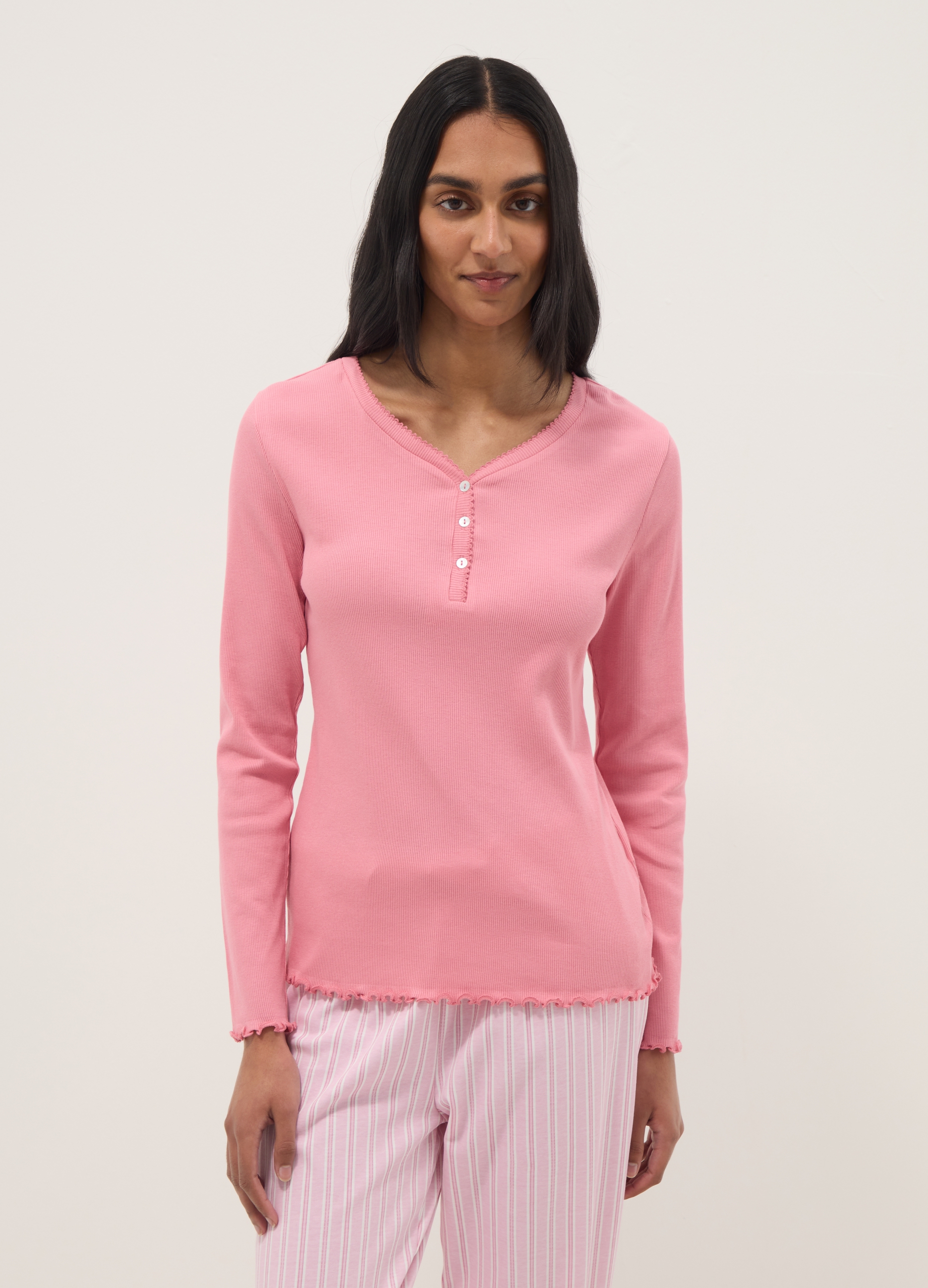 Ovs Donna Rosa Maglia Da Pigiama In Puro Cotone Regular Fit Con Scollo Serafino, Taglia: Xxl