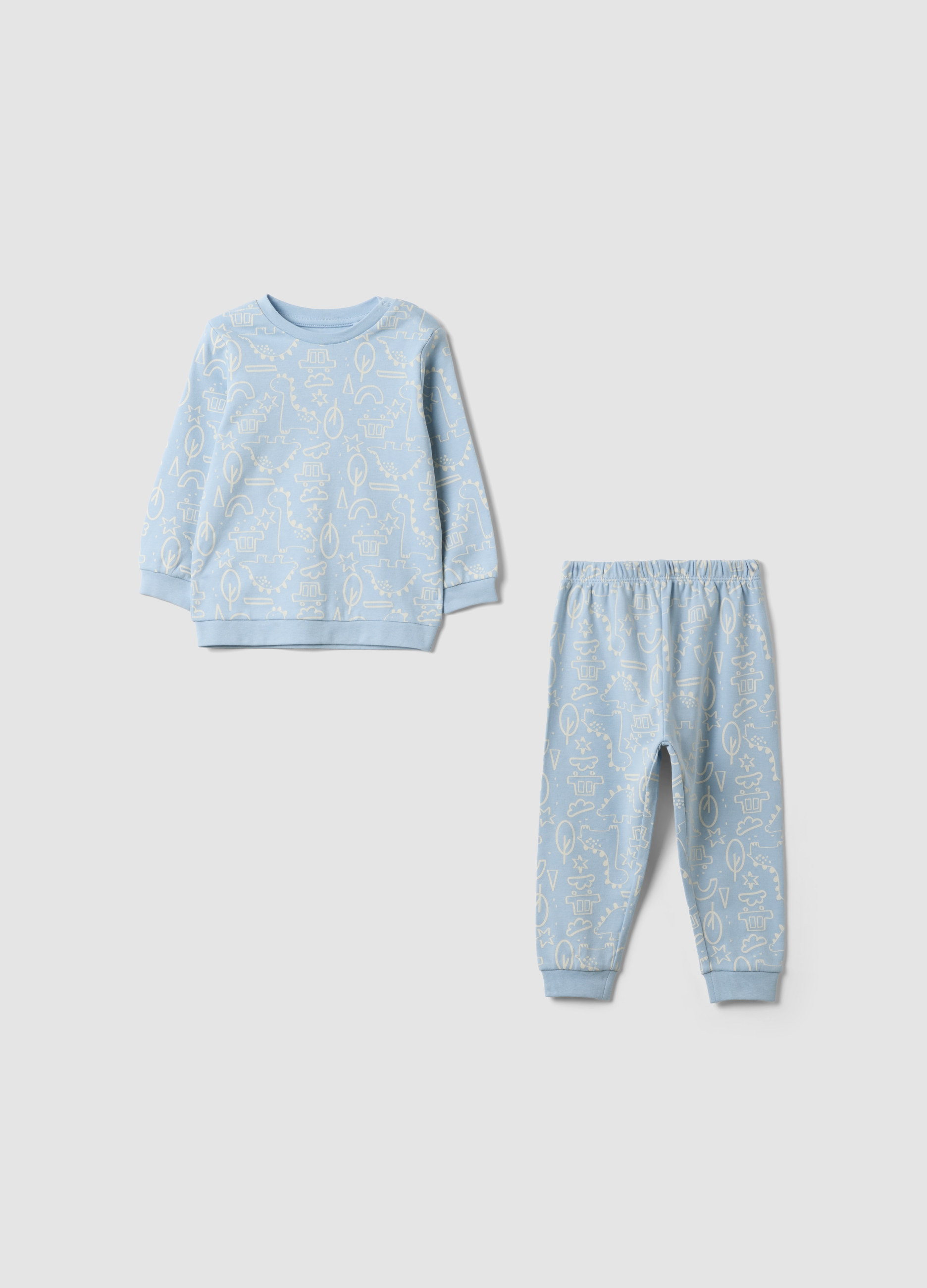 FAGOTTINO, Pigiama Azzurro In Puro Cotone Organico A Girocollo Per Neonato E Bimbo, Bambino, Azzurro, Taglia: 12-18