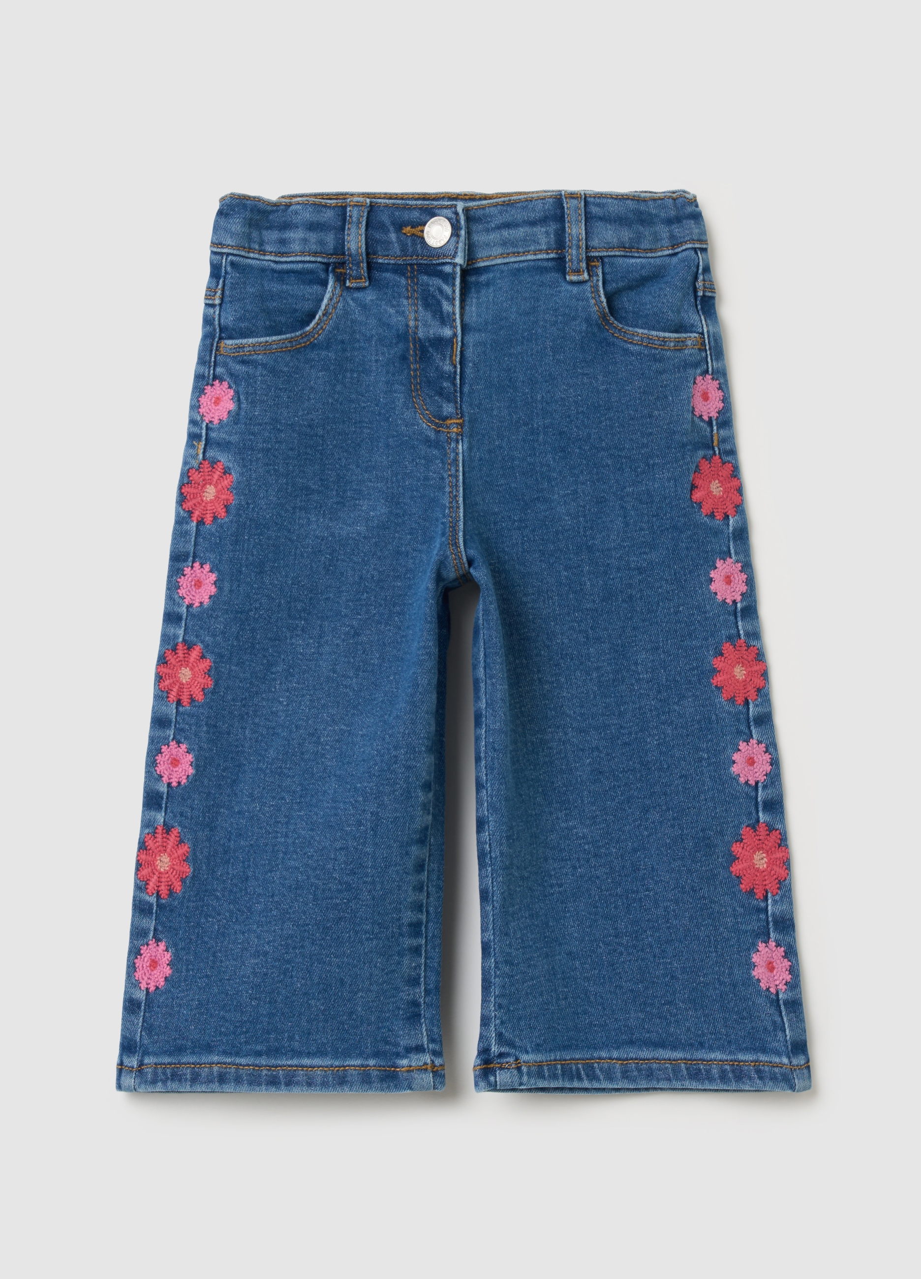 FAGOTTINO, Jeans A Gamba Larga Con Ricamo Fiori, Bambina, Denim, Taglia: 12-18