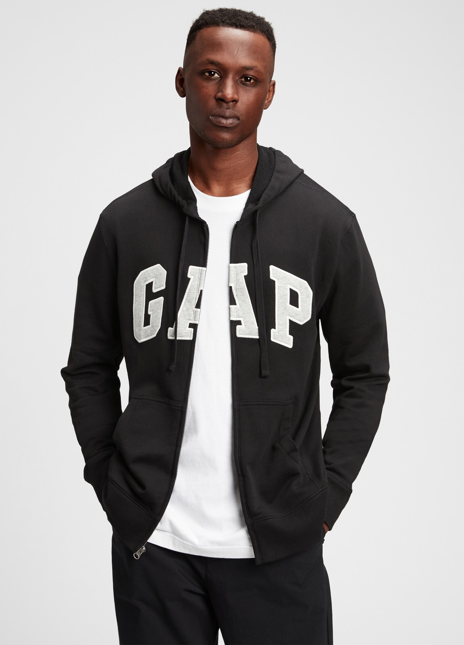GAP, Felpa Full-zip In French Terry Con Cappuccio E Logo Gap, Uomo, Nero, Taglia: S