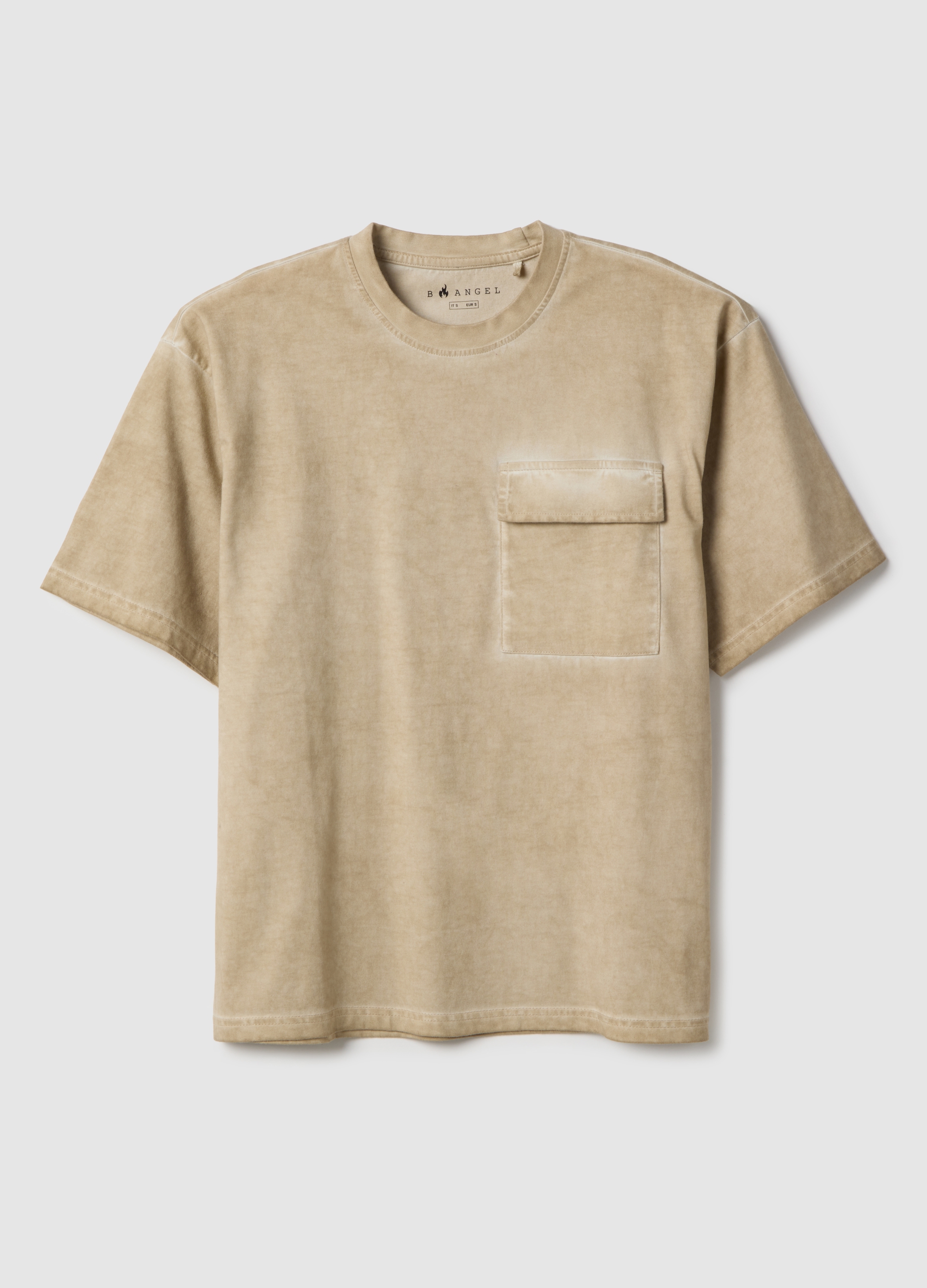B.ANGEL, Camiseta Beige De Algodón Puro, Ajuste Regular, Con Bolsillo, Hombre, Beige Jaspeado, Talla: M