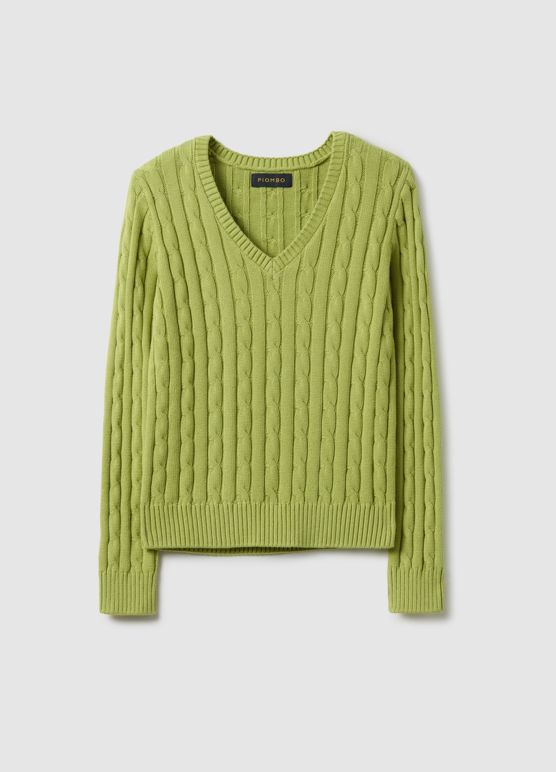 PIOMBO, Jersey Verde De Algodón Puro Ajuste Regular Con Trenzado, Mujer, Verde Pistacho, Talla: 42