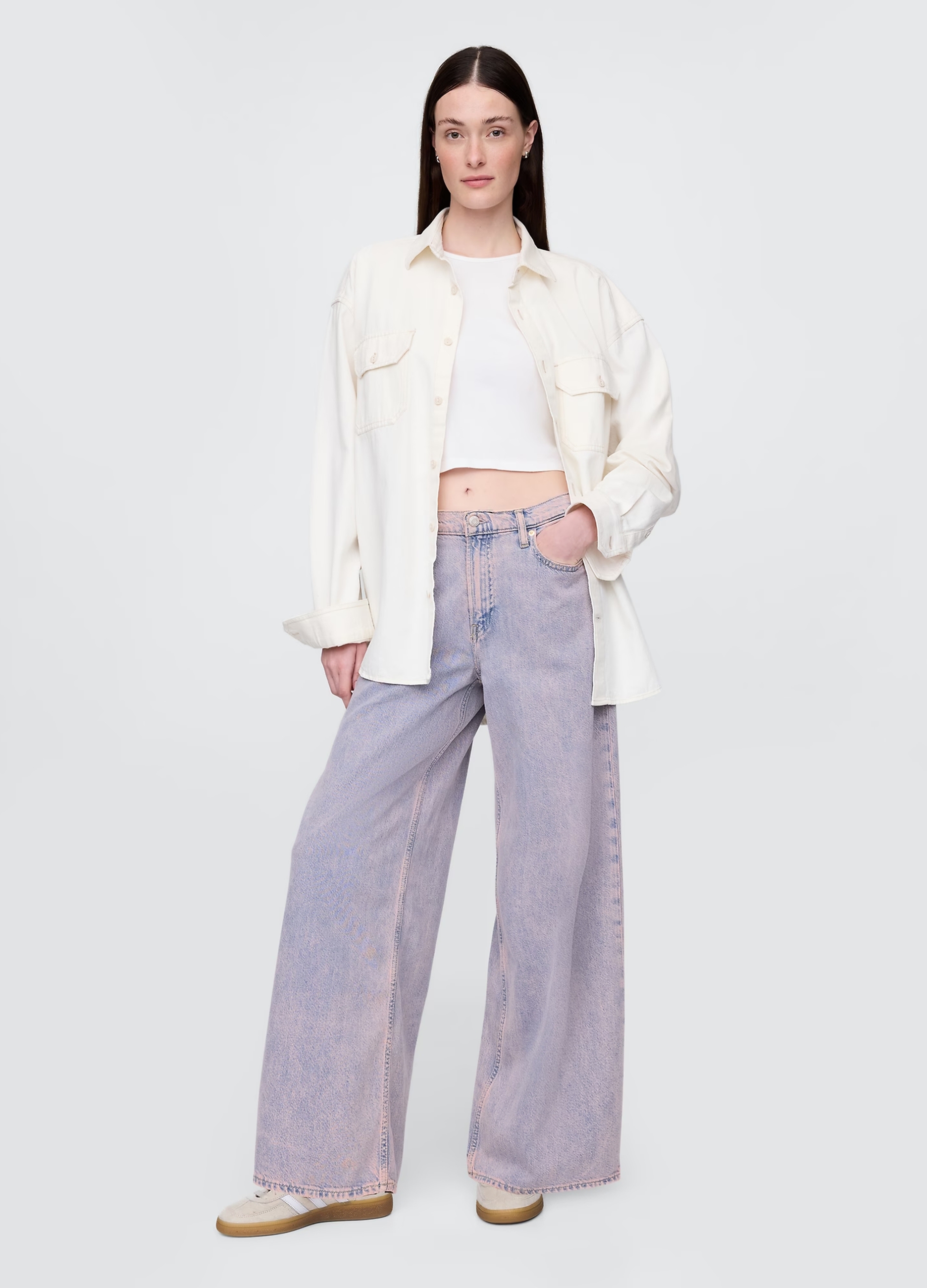 GAP, Pantaloni A Gamba Larga In Cotone E Lyocell, Donna, Denim, Taglia: 34 REGULAR