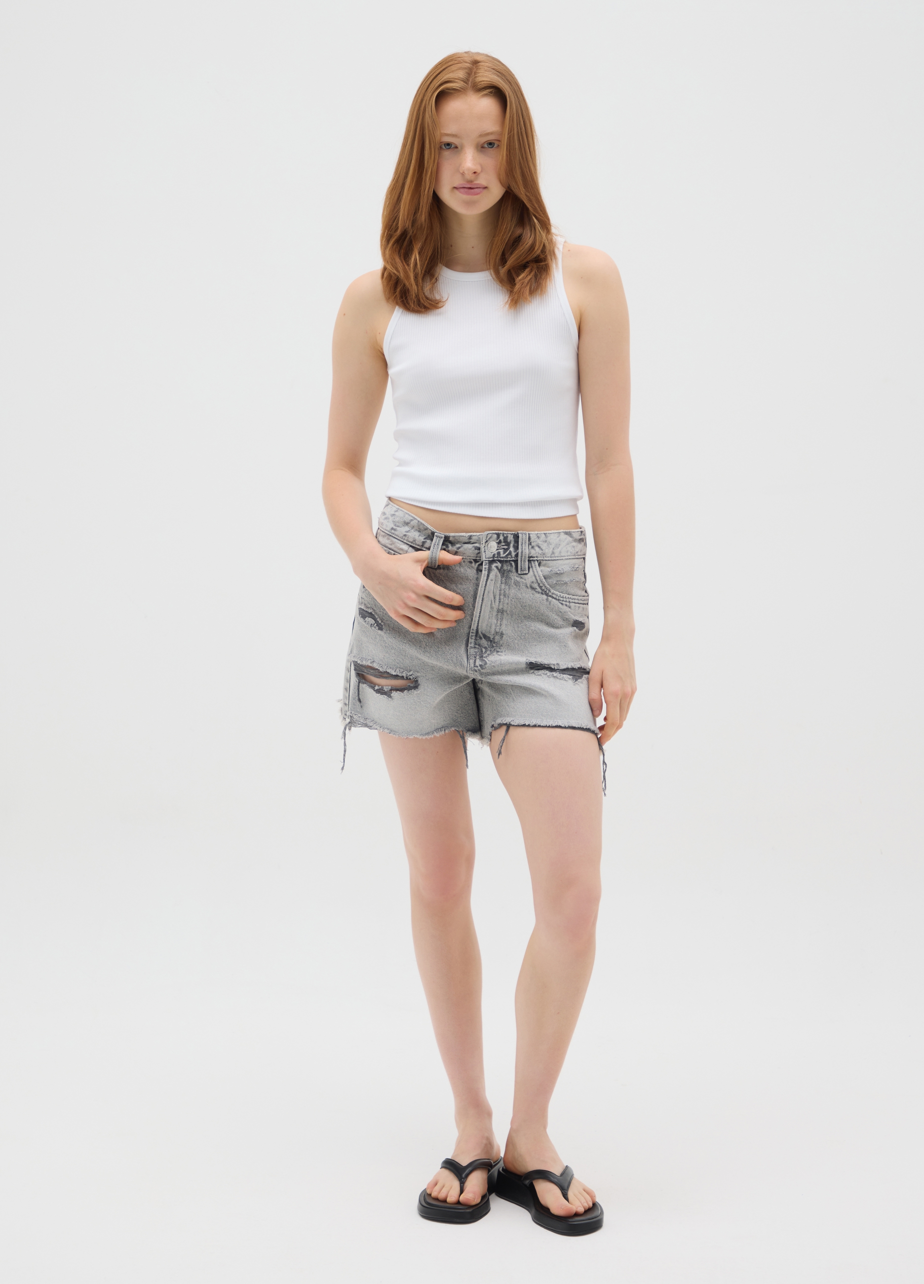 OVS , Shorts Da Donna In Puro Cotone Grigi Regular Fit, Grigio, Taglia: 38