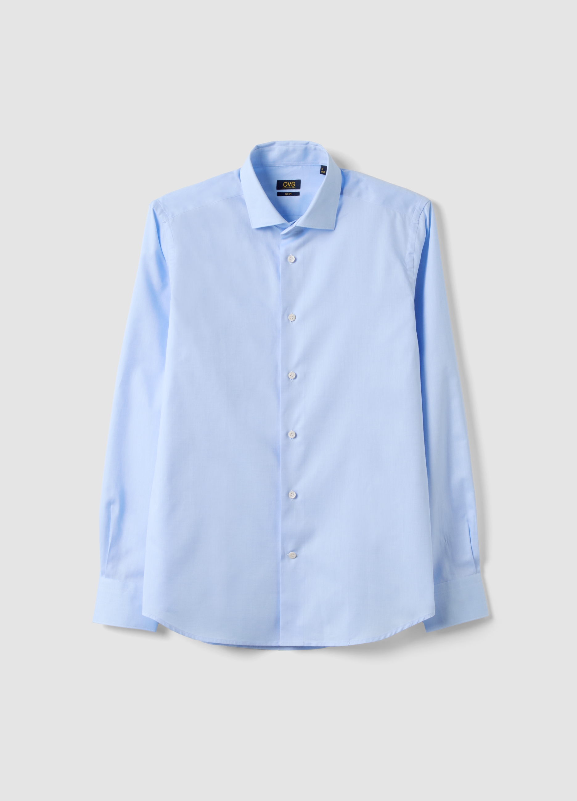 OVS, Camicia Azzurra In Puro Compact Cotton Con Collo Classico Slim Fit, Uomo, Azzurro, Taglia: 44