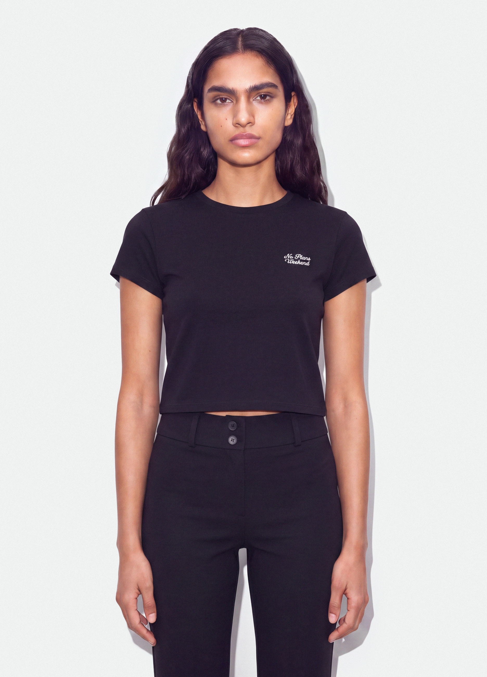 B.ANGEL, T-shirt Crop Nera In Puro Cotone A Girocollo Con Stampa, Donna, Nero, Taglia: M