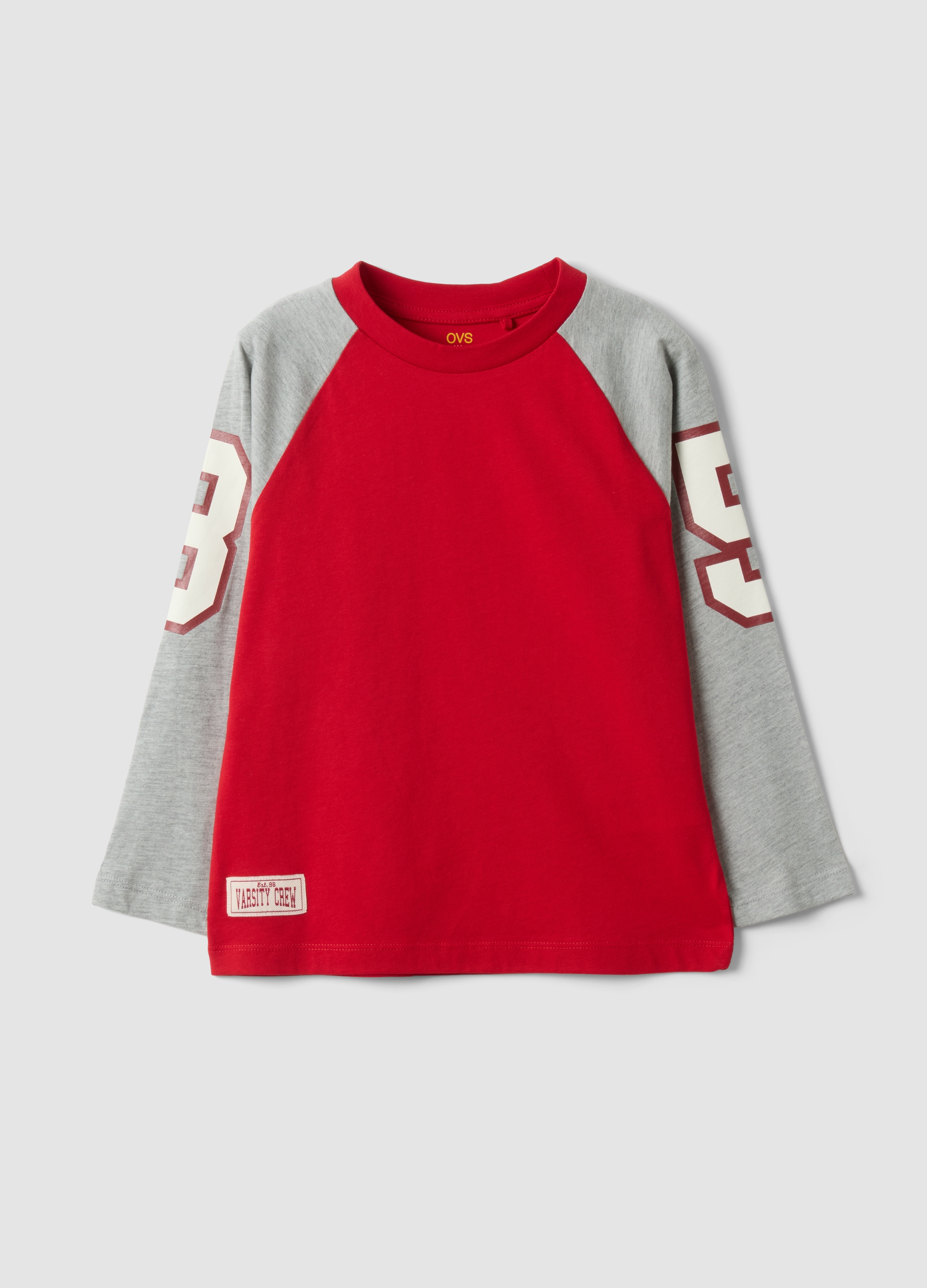 OVS KIDS, T-shirt Rossa In Puro Cotone Con Girocollo E Maniche Raglan Per Bambino, Rosso, Taglia: 3-4