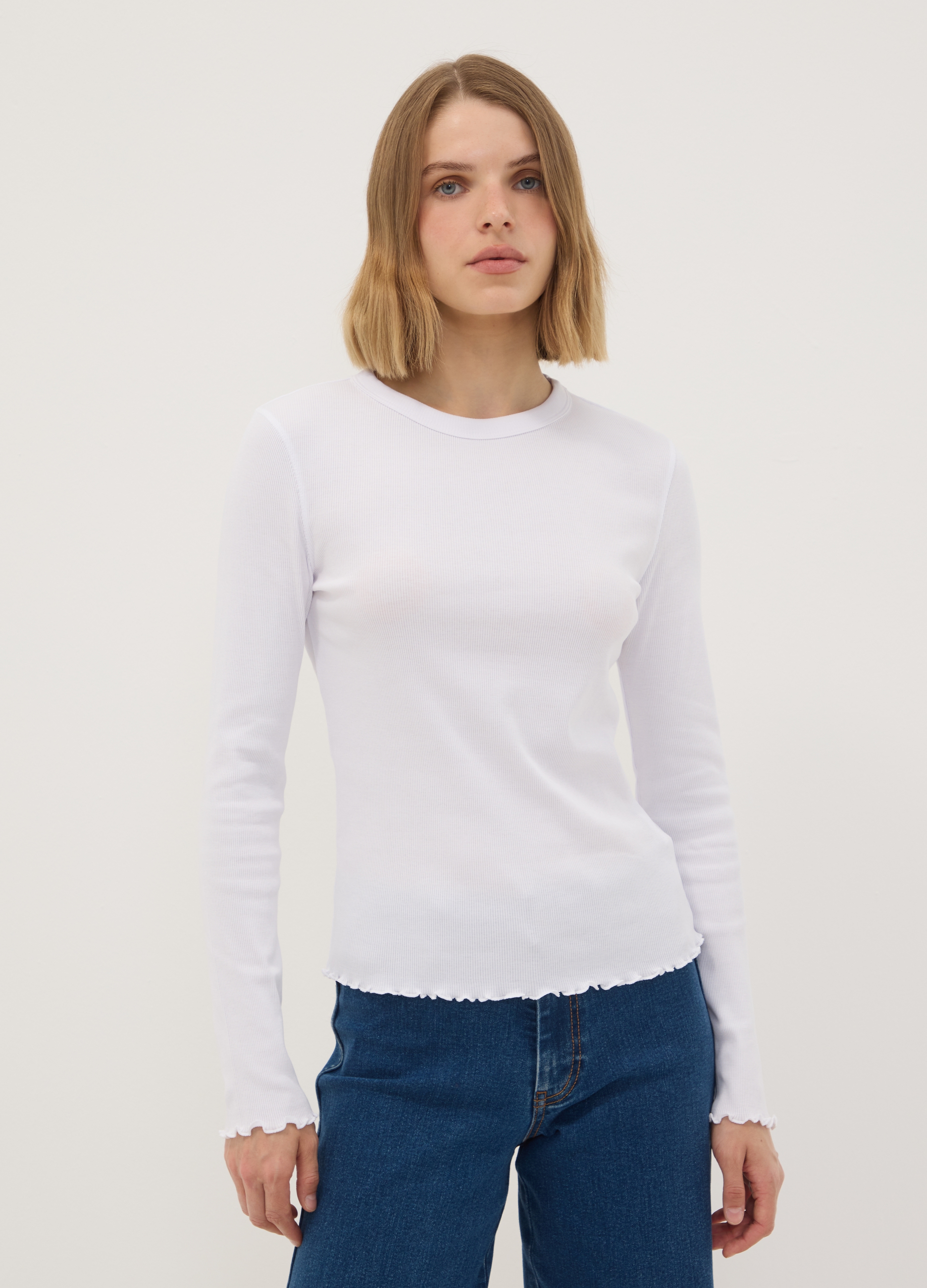 OVS, T-shirt Bianca In Puro Cotone A Maniche Lunghe Girocollo Regular Fit, Donna, Bianco, Taglia: S