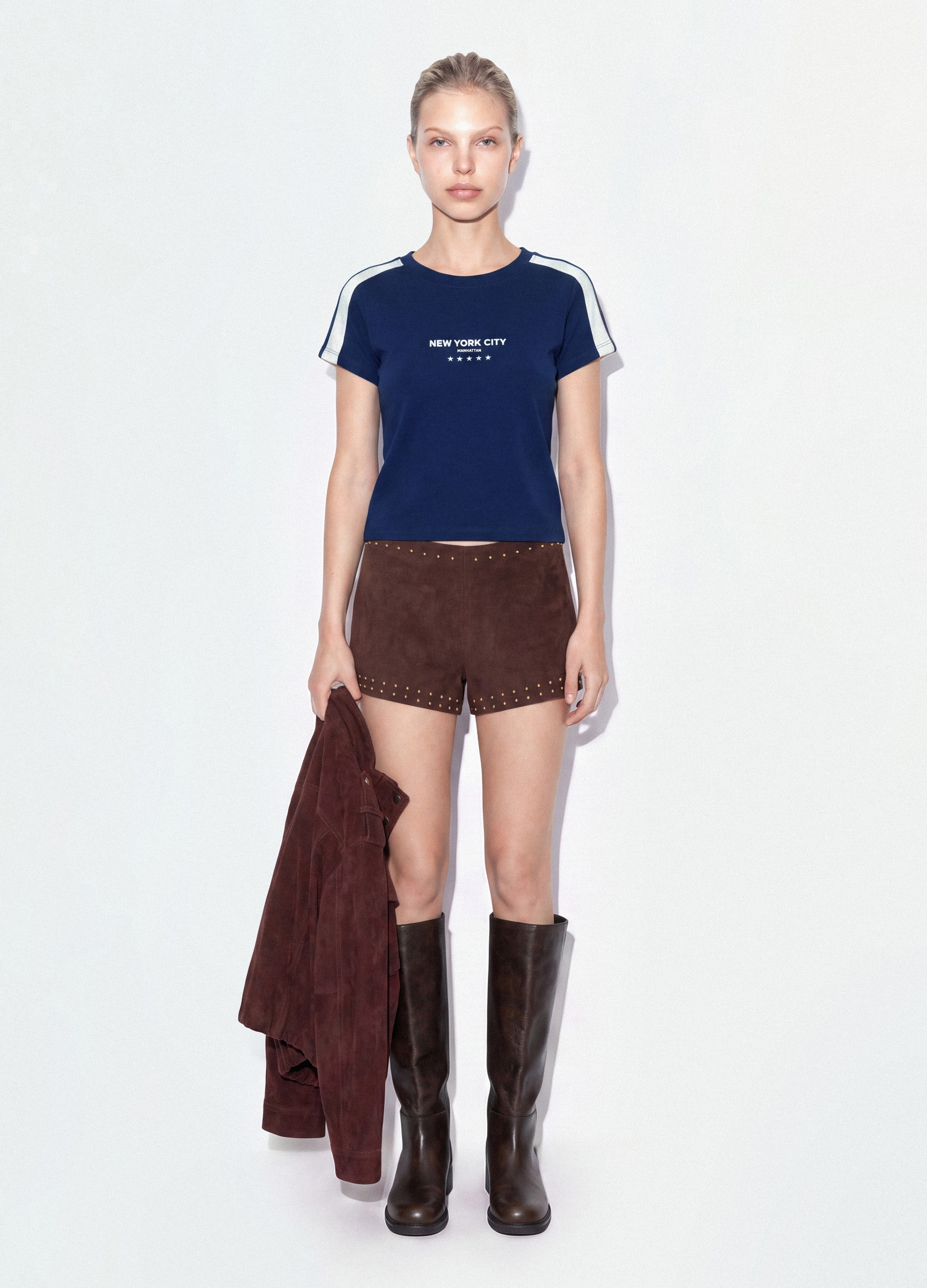 B.ANGEL, T-shirt Blu In Puro Cotone Con Girocollo E Stampa New York City, Donna, Viola, Taglia: S