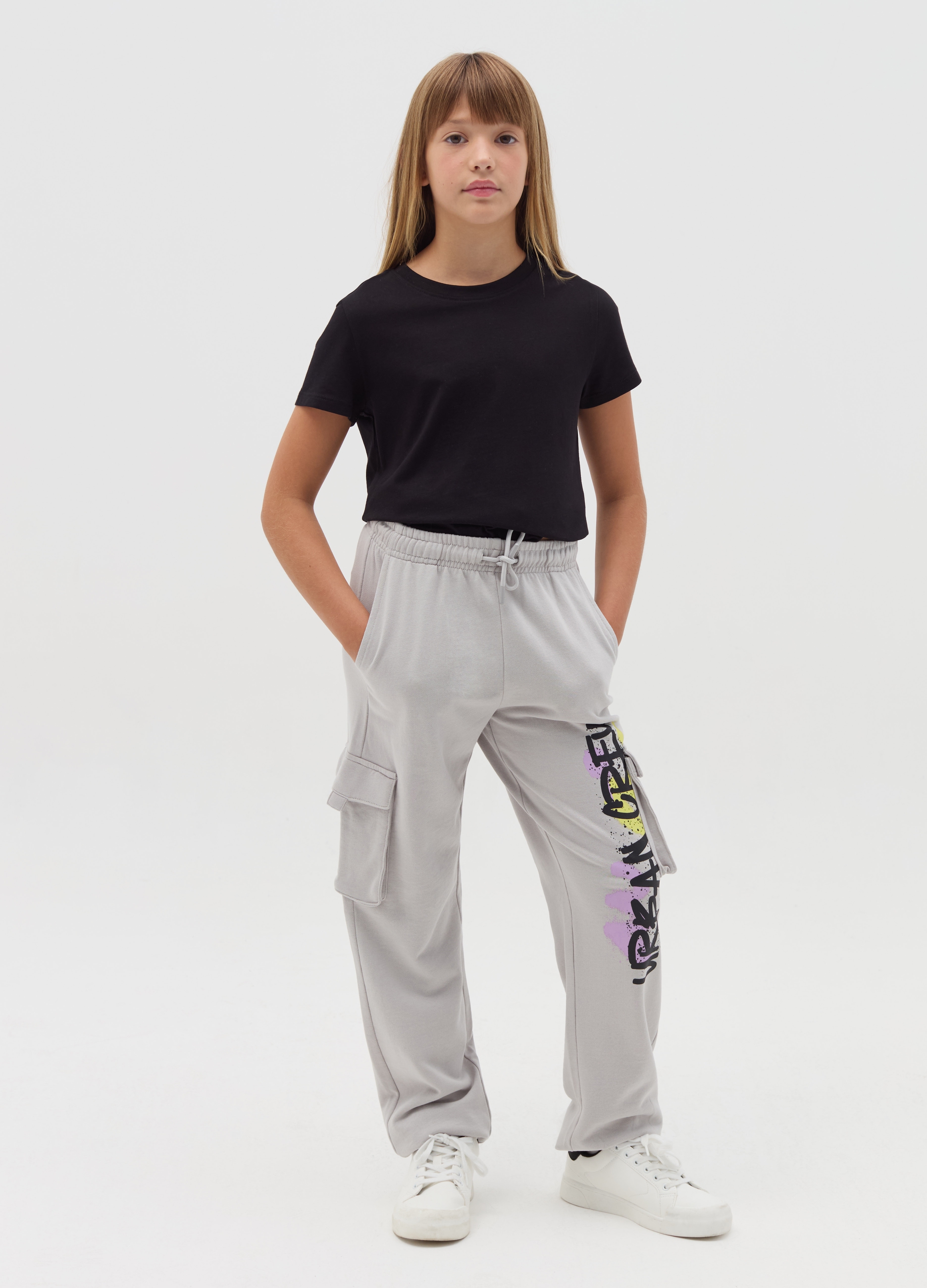 OVS KIDS, Joggers Cargo Con Stampa "urban Crew", Bambina, Grigio, Taglia: 13-14