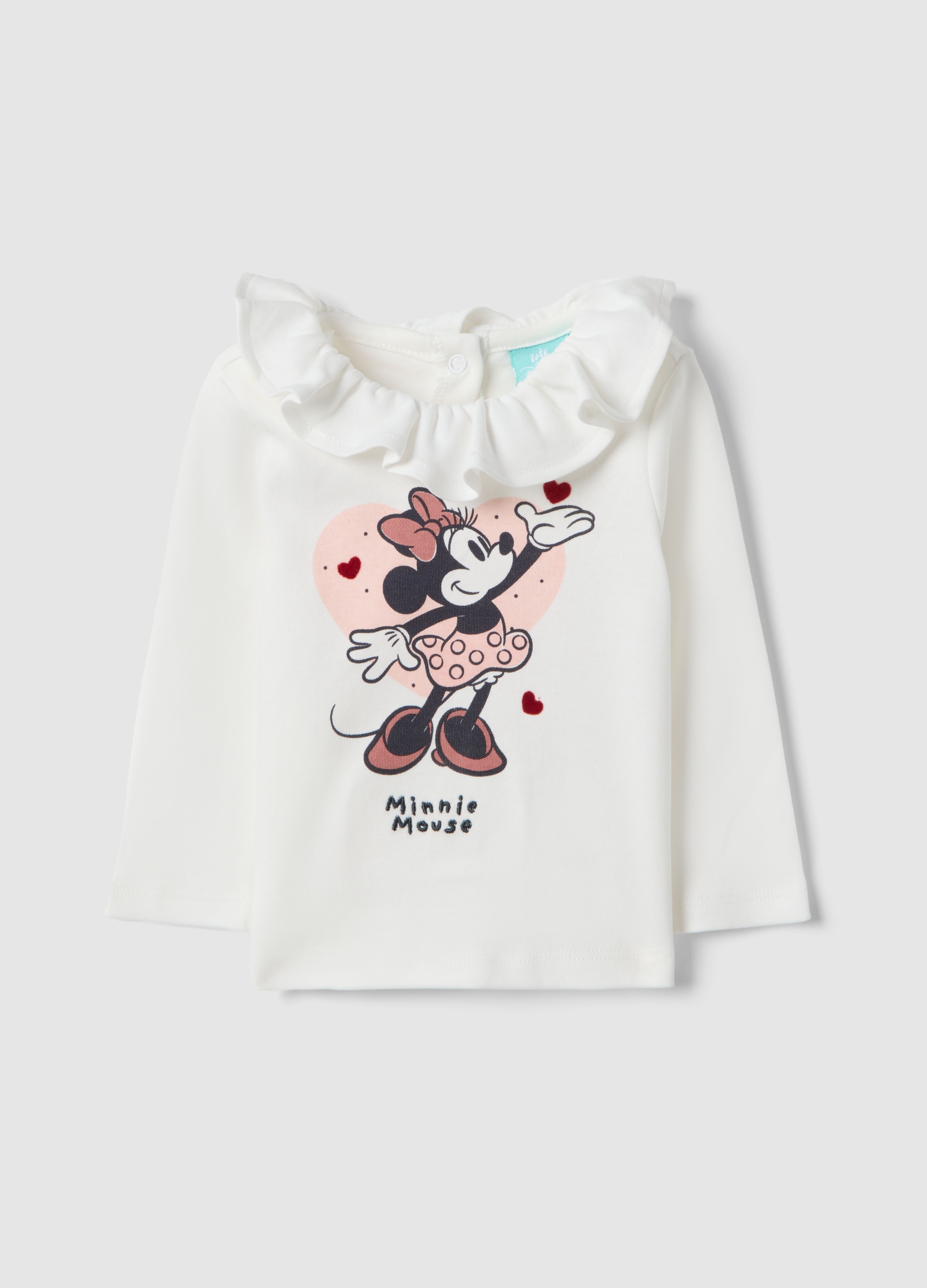 FAGOTTINO, Maglia In Puro Cotone Bianco Da Neonata Con Minnie E Collo Arricciato, Bebé Niña, Blanco óptico, Talla: 6-9