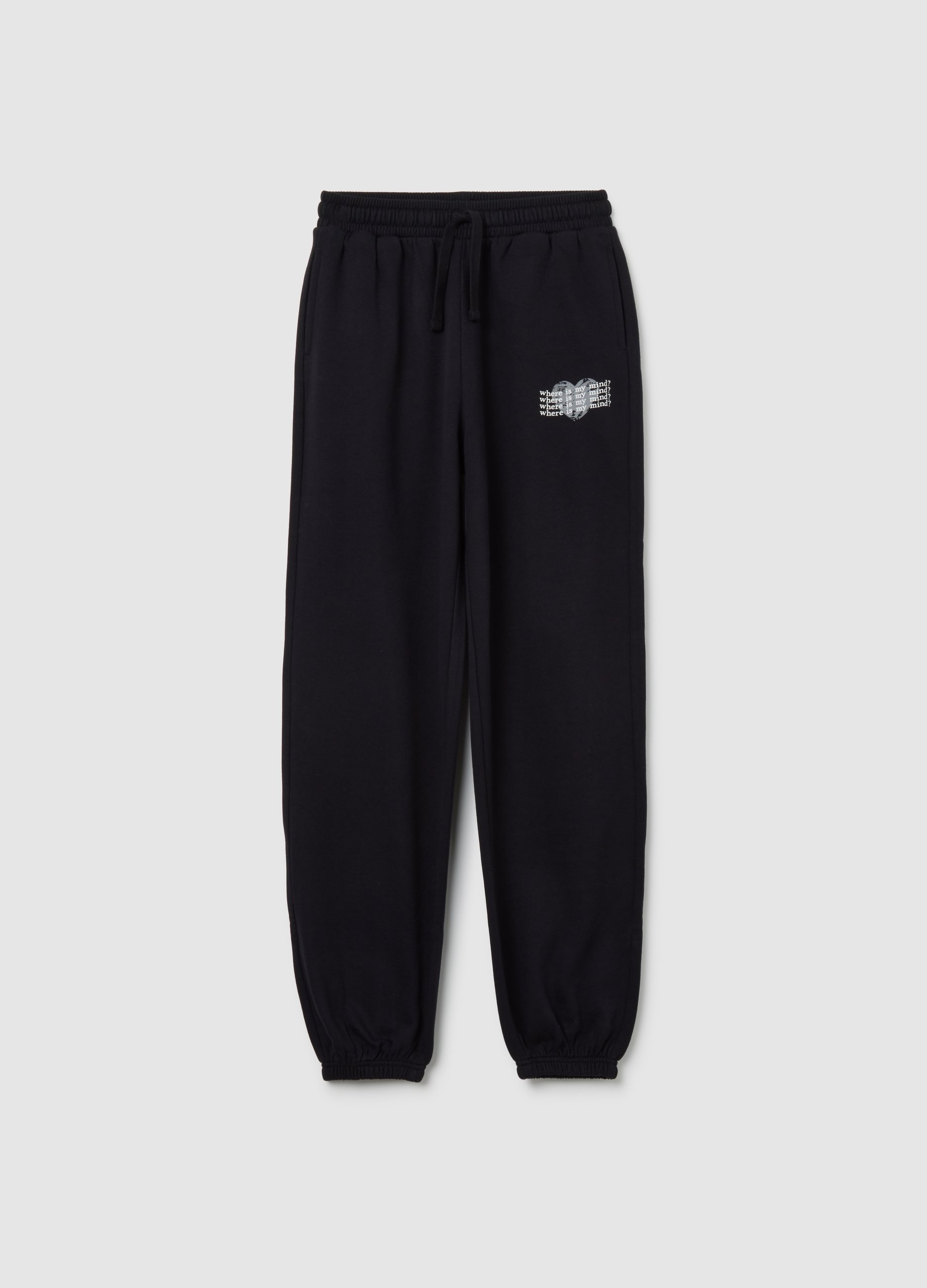 OVS KIDS, Pantaloni Jogger Neri Da Ragazza In Puro Cotone Regular Fit Con Stampa, Niña, Gunmetal, Talla: 12-13