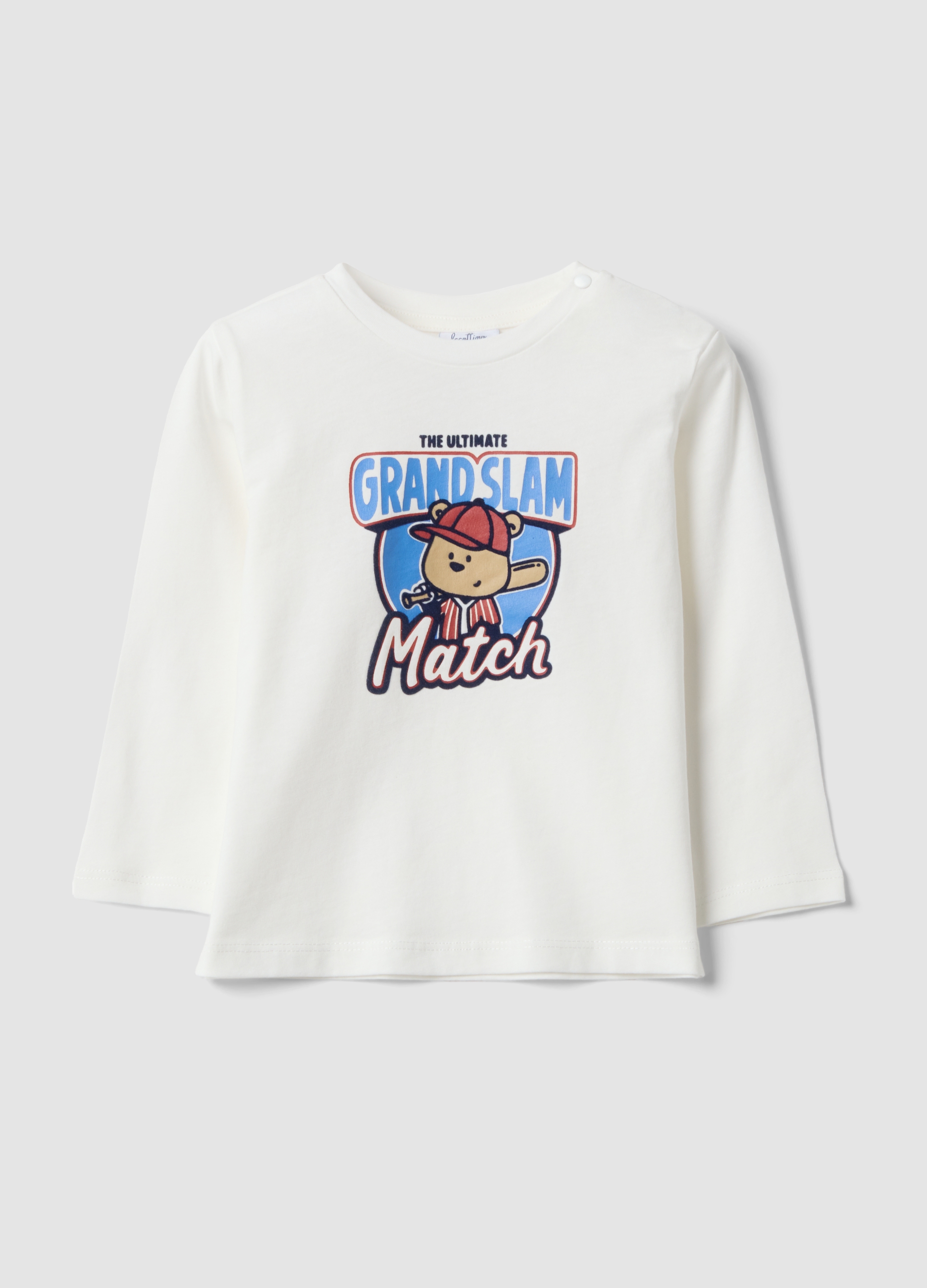 FAGOTTINO, T-shirt Bianca In Puro Cotone Organico Con Stampa Orsetto, Bambino, Bianco, Taglia: 9-12