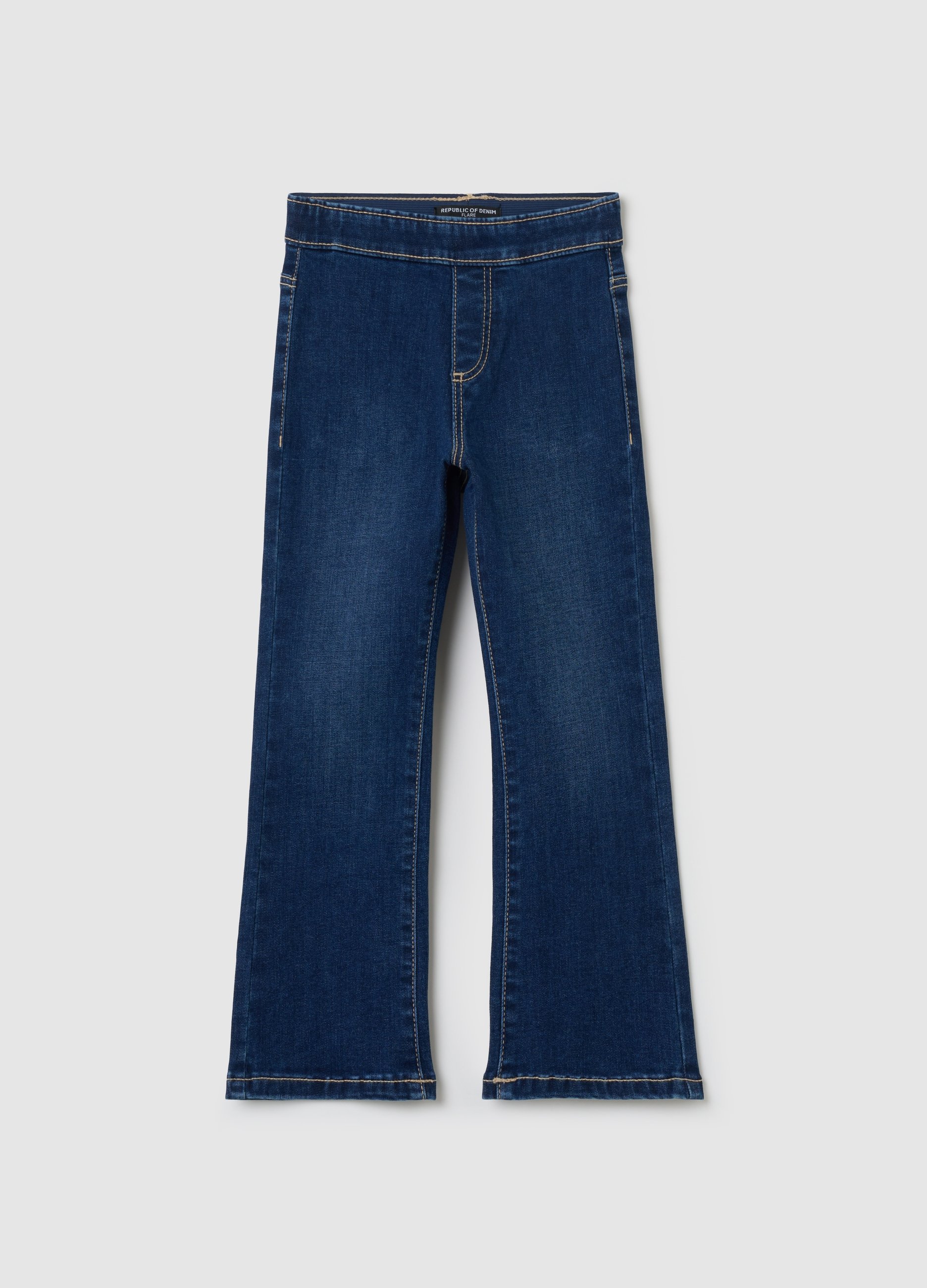 Jeggings Flare Fit Con Bolsillos, Niña, Lavado oscuro, Talla: 8-9