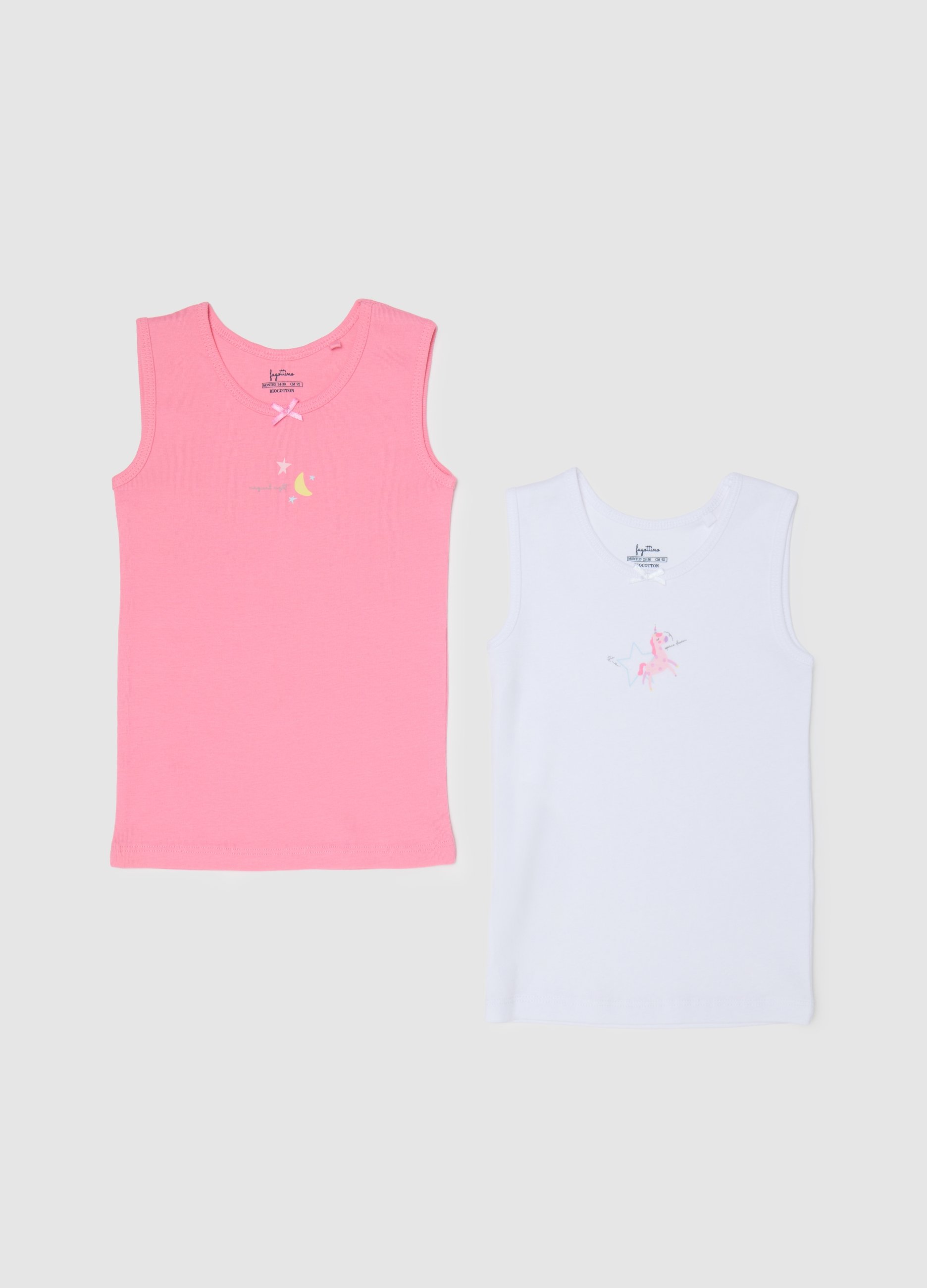 Pack Doble De Camisetas Sin Mangas Multicolor De Algodón Puro Para Niñas, Niña, Pink/White, Talla: 30-36