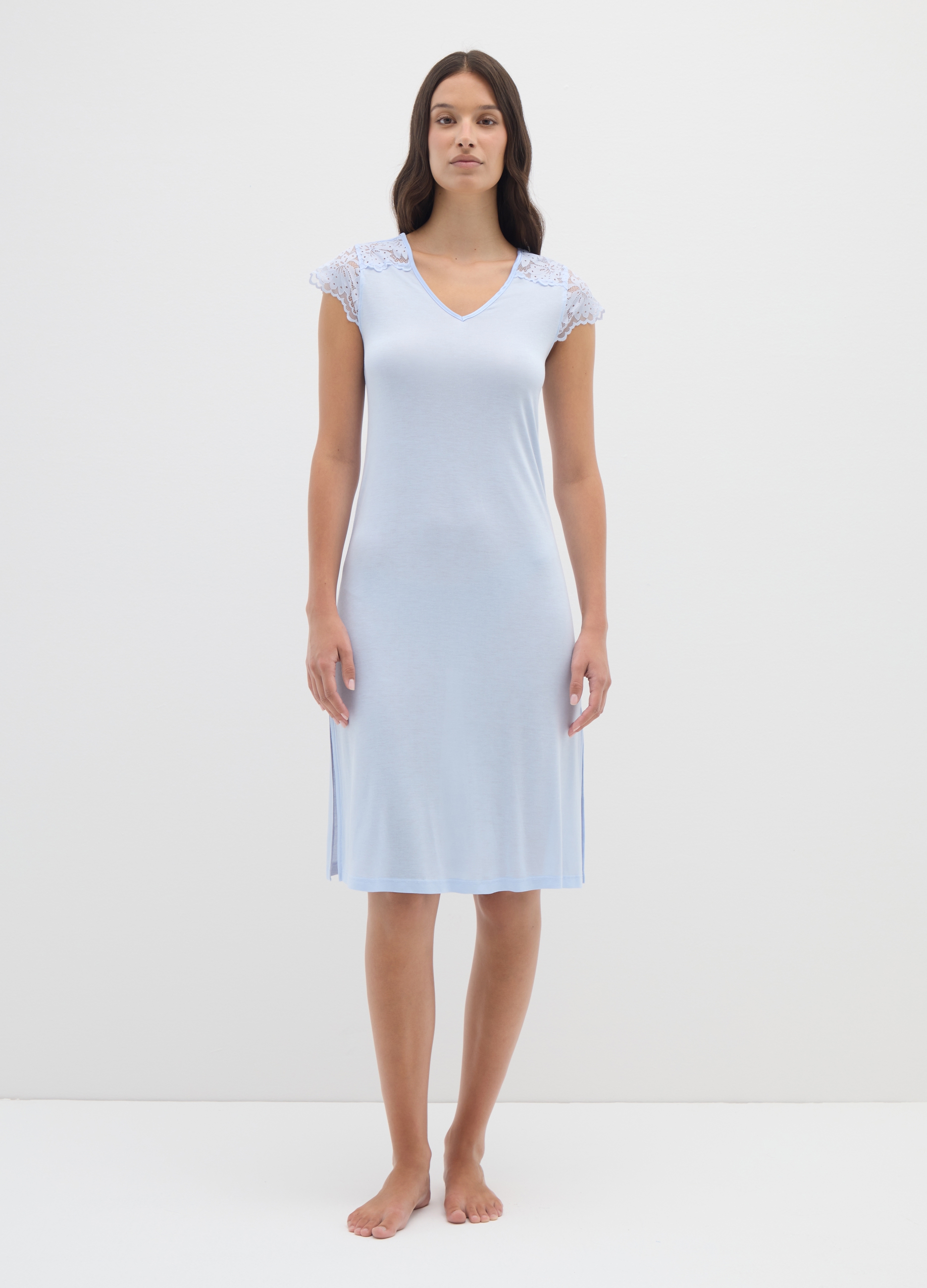 OVS, Camicia Da Notte Azzurra In Pura Viscosa, Donna, Azzurro, Taglia: S