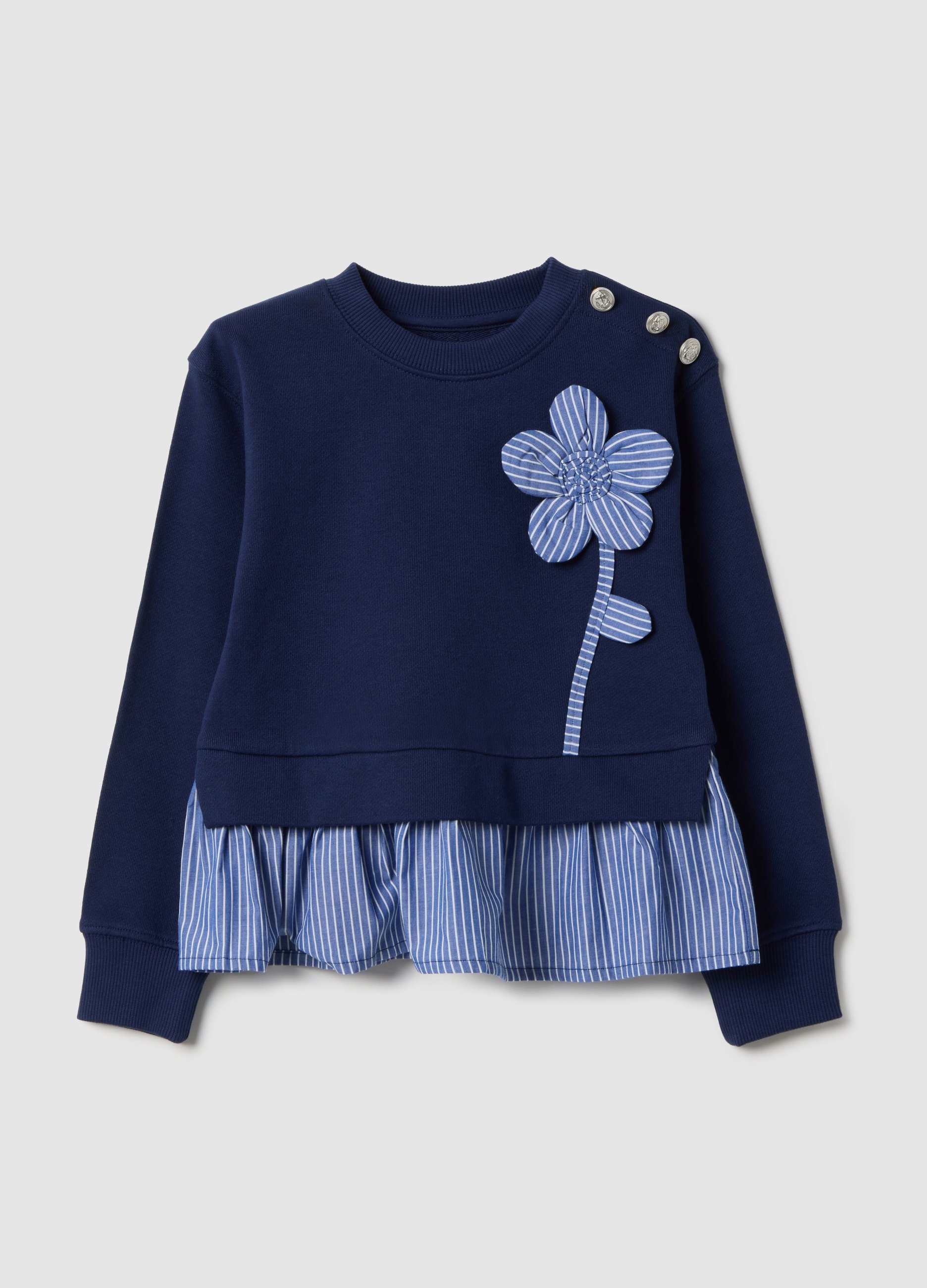 OVS KIDS, Sudadera Azul De Algodón Puro Regular Fit Para Niñas Con Volante, Niña, Blu Bluette, Talla: 8-9