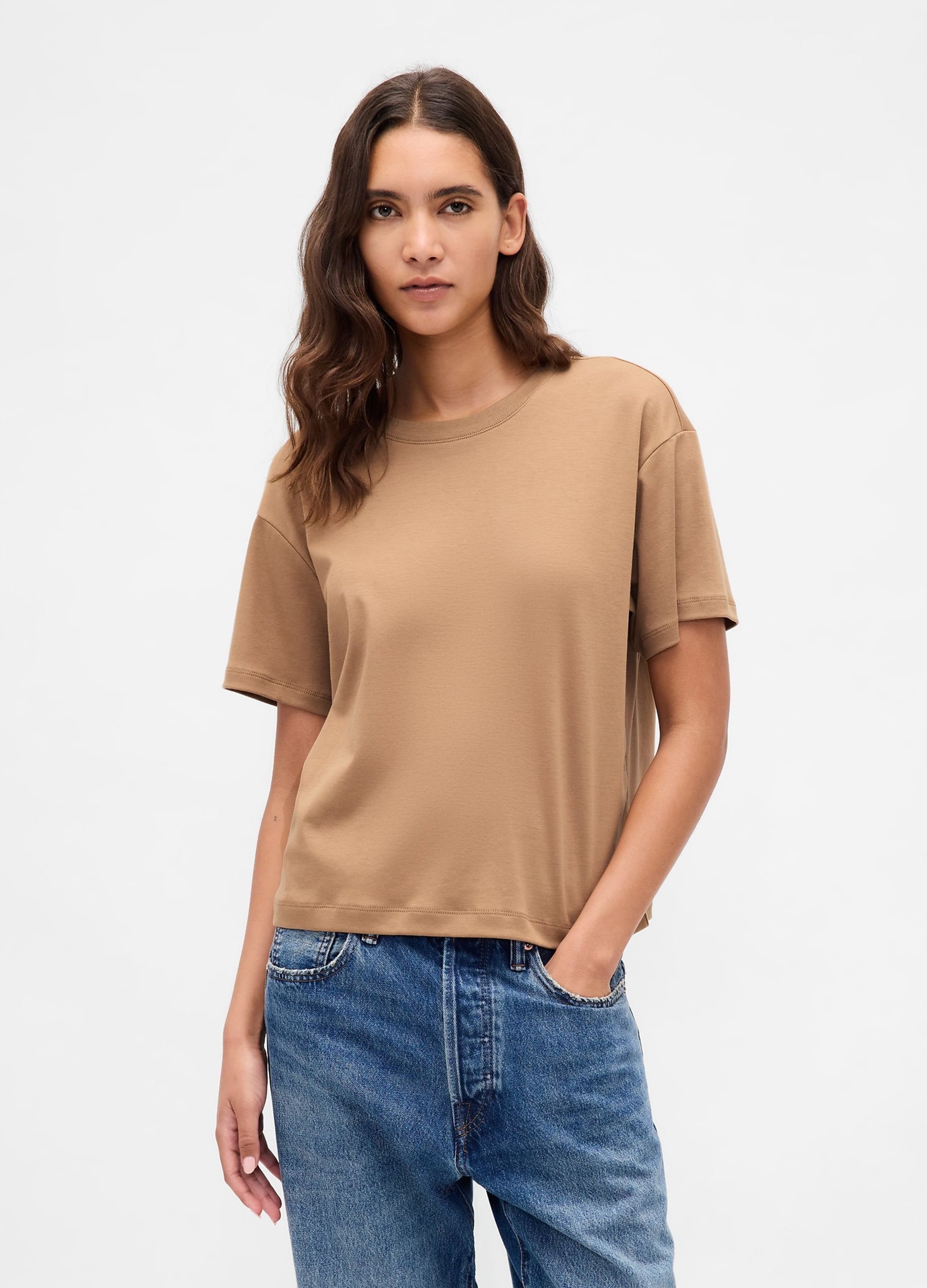 GAP, T-shirt A Maniche Corte In Cotone, Donna, Beige, Taglia: L