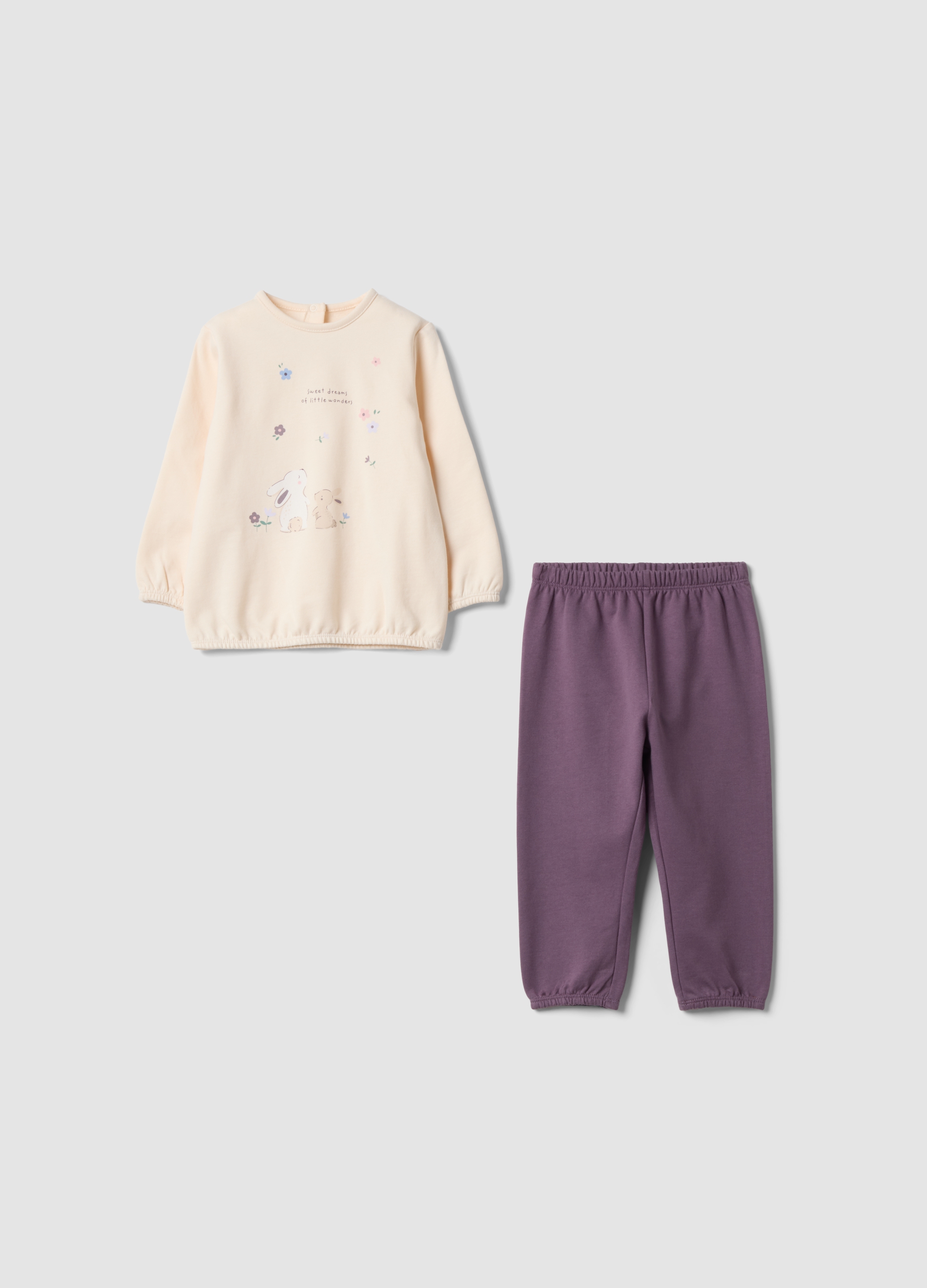 FAGOTTINO, Pigiama Beige E Viola In Puro Cotone Organico Con Stampa Coniglietti, Bambina, Multicolor, Taglia: 24-30