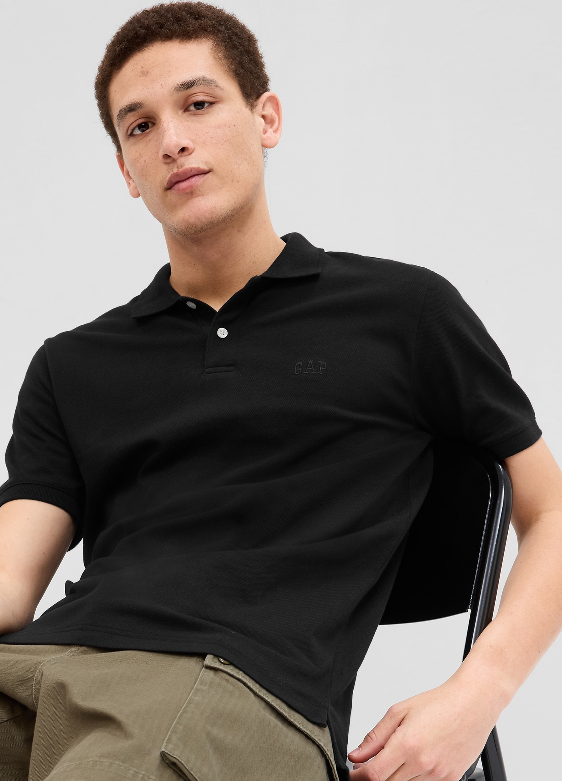GAP, Polo In Piquet Con Logo Gap, Uomo, Nero, Taglia: XS