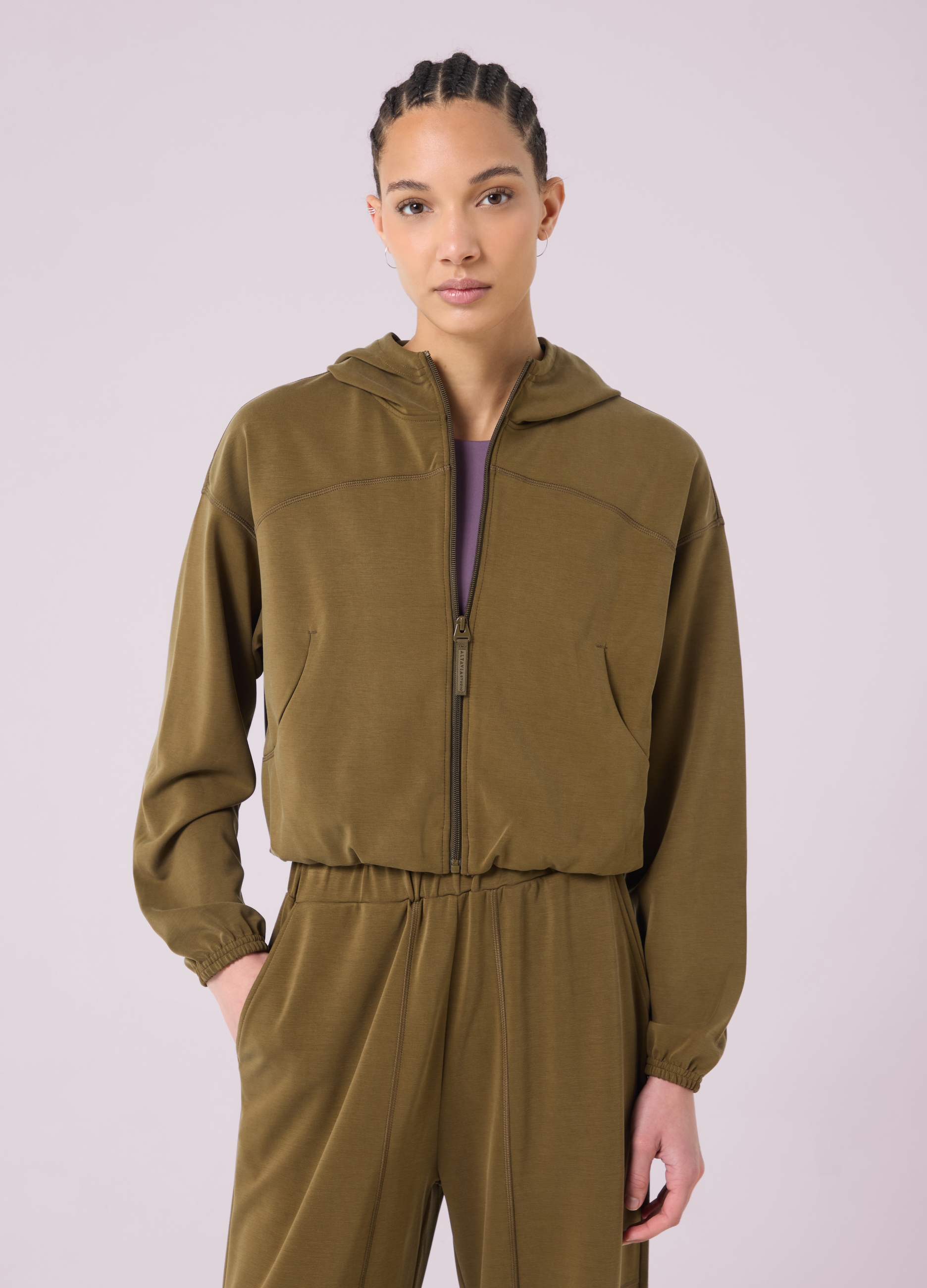 Altavia Studio, Crop Con Capucha Y Cierre Completo Altavia Studio, Mujer, Verde militar, Talla: 34