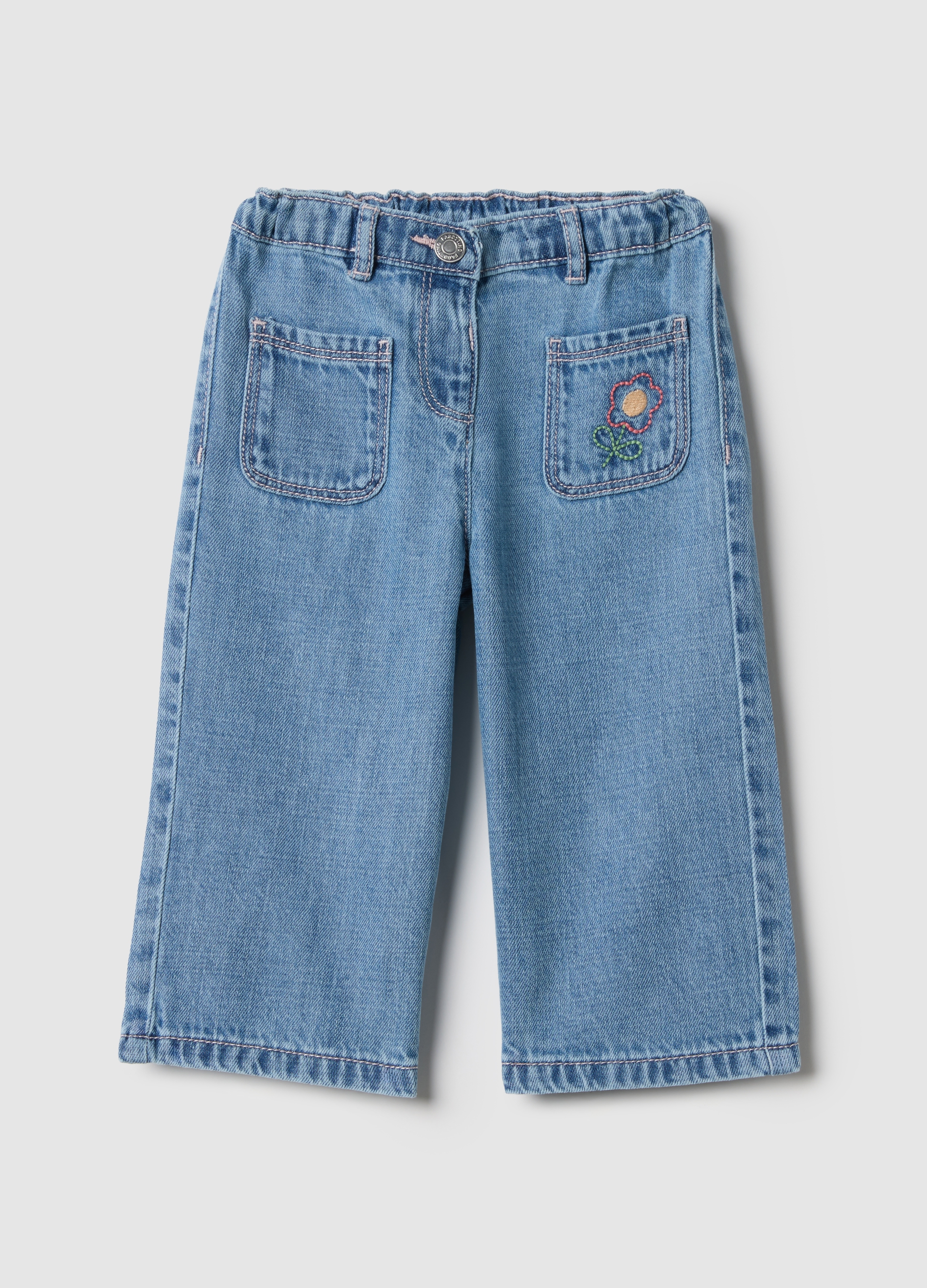 FAGOTTINO, Pantalones Azul Mezclado De Algodón Para Niñas Con Ajuste Regular Y Bordados, Niña, Azul suave, Talla: 18-24