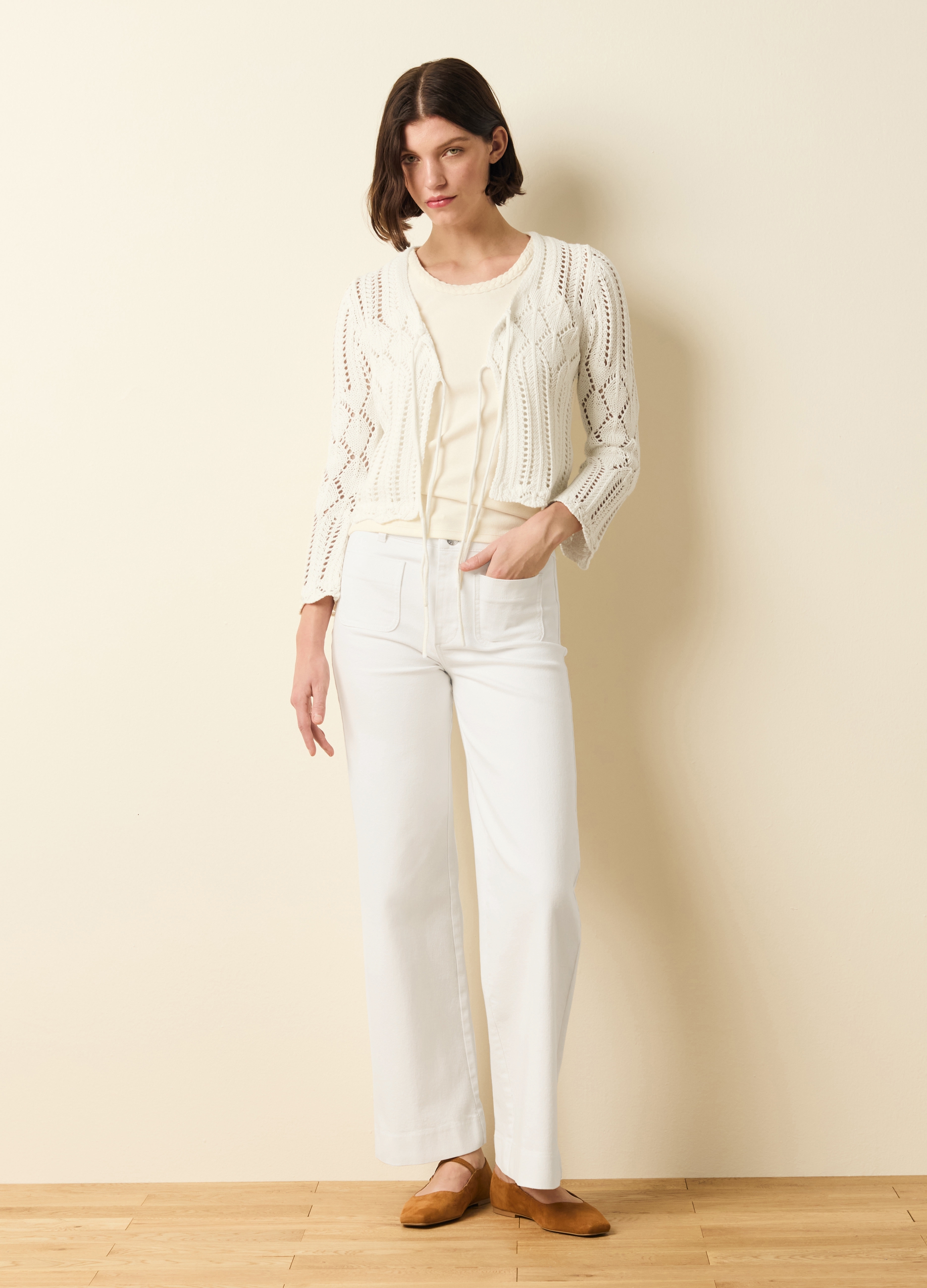 OVS, Cardigan Crochet Con Laccetti, Donna, Bianco, Taglia: XS