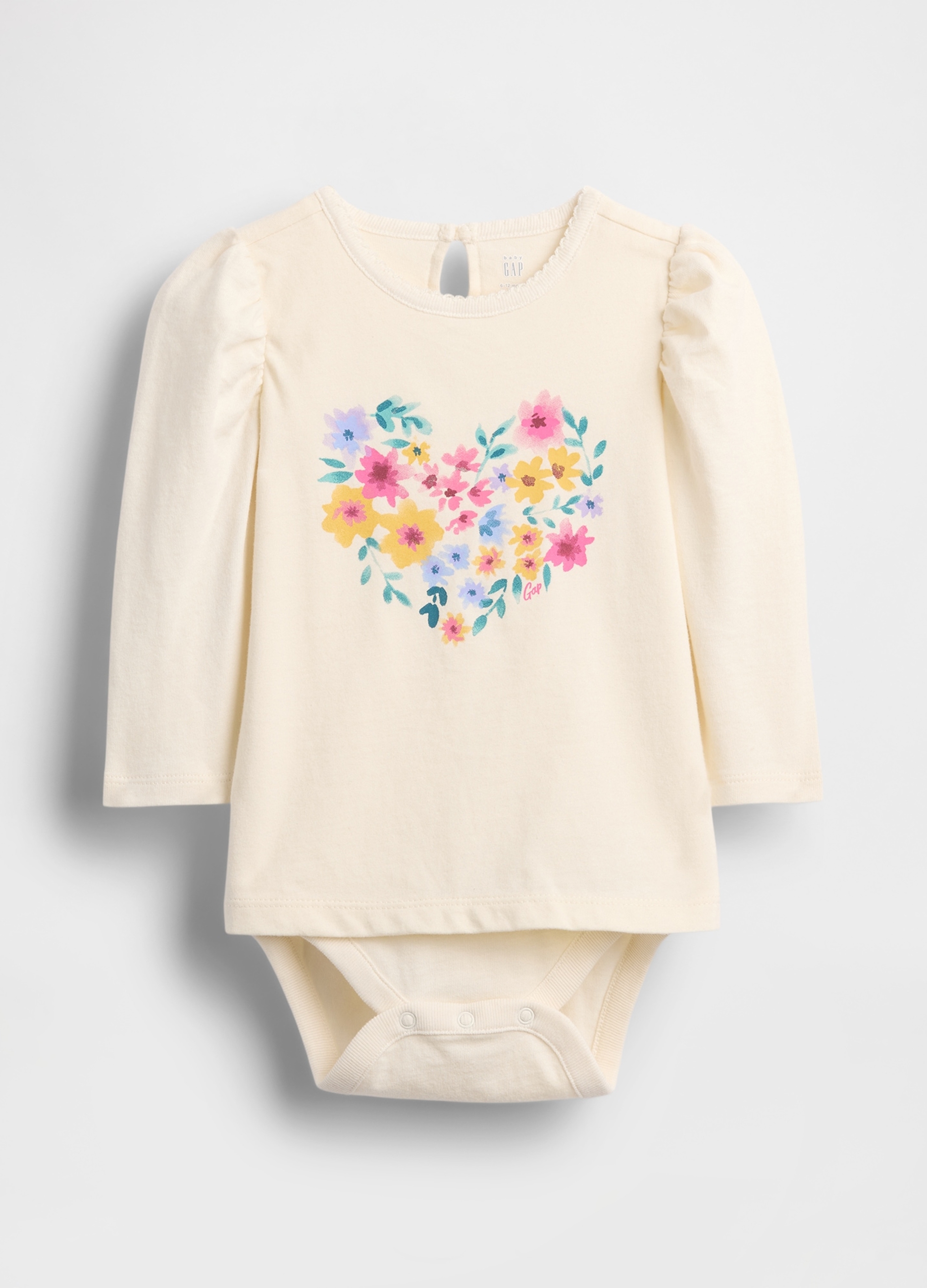 GAP KIDS, Body In Puro Cotone Con Stampa Cuore E Fiori, Unisex, Beige, Taglia: 3-6M/58-69