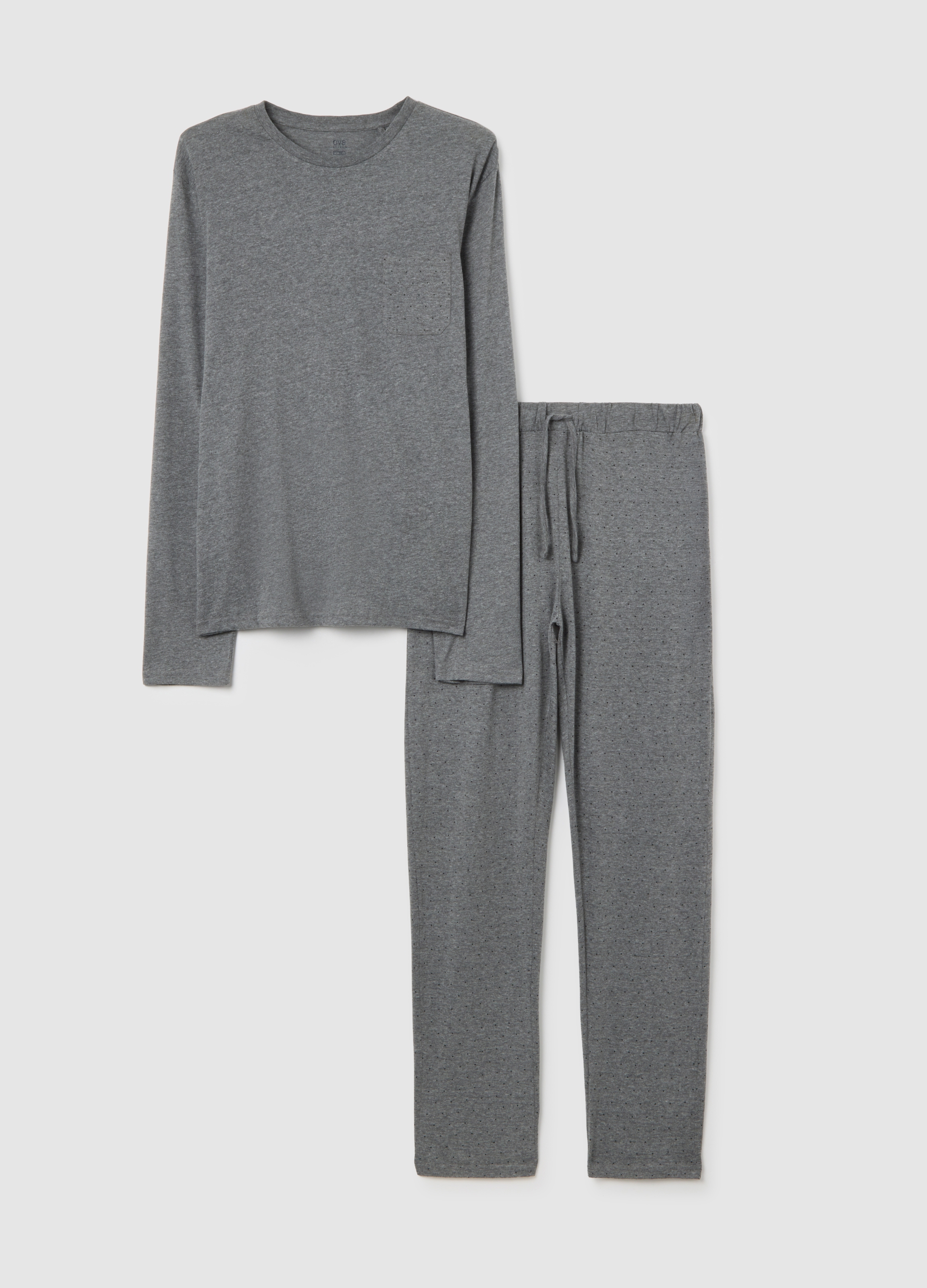 Pijama Gris De Algodón Con Mangas Largas, Hombre, Gris, Talla: XL
